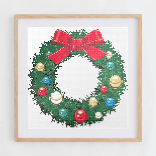 Colorful Balls Christmas Wreath Cross Stitch | Christmas Wreath Cross Stitch chart | Christmas Cross Stitch Pattern