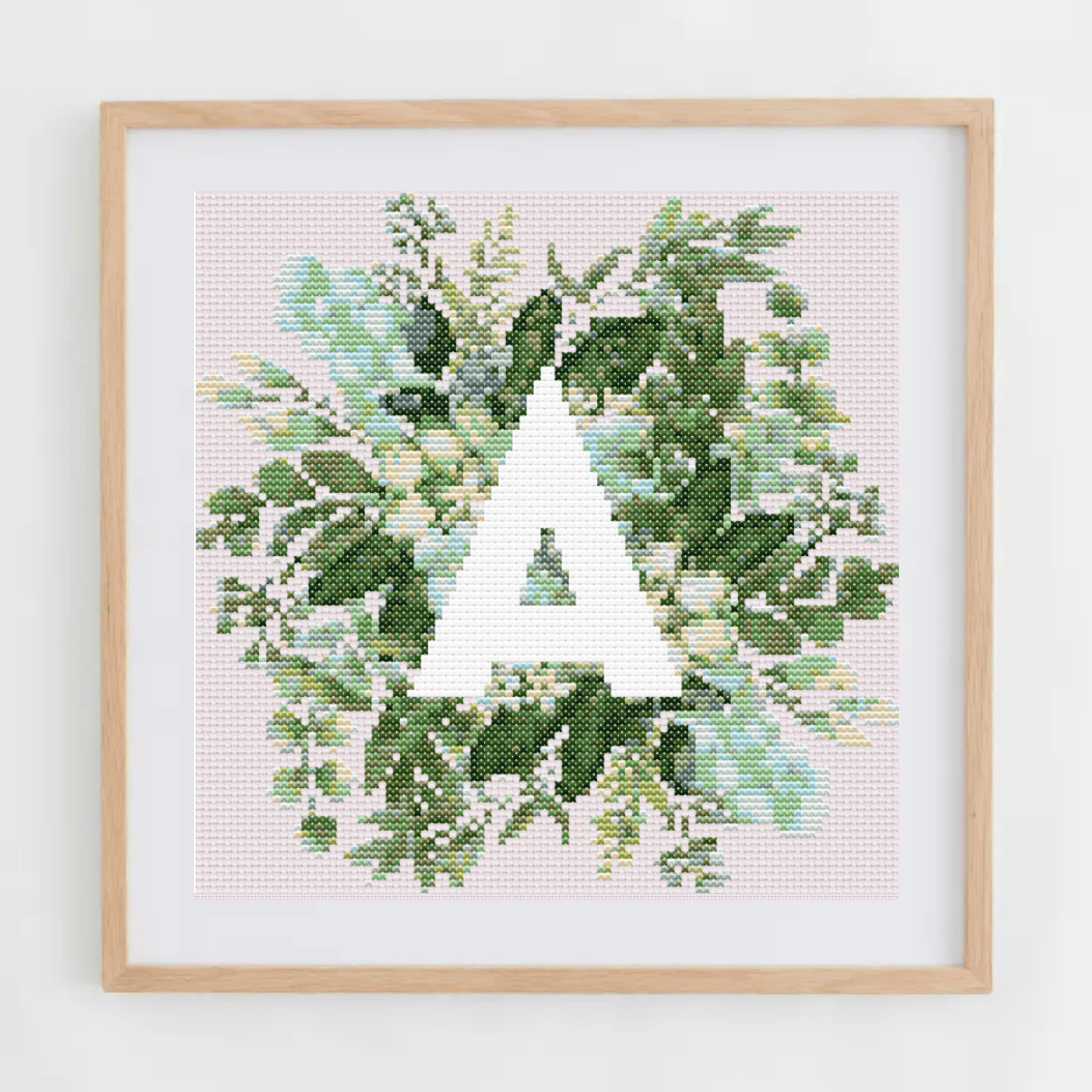 Monogram Cross-Stitch Pattern With Green Bouquet | Initial Cross Stitch Chart With Flowers and Leaves | Cross Stitch PDF