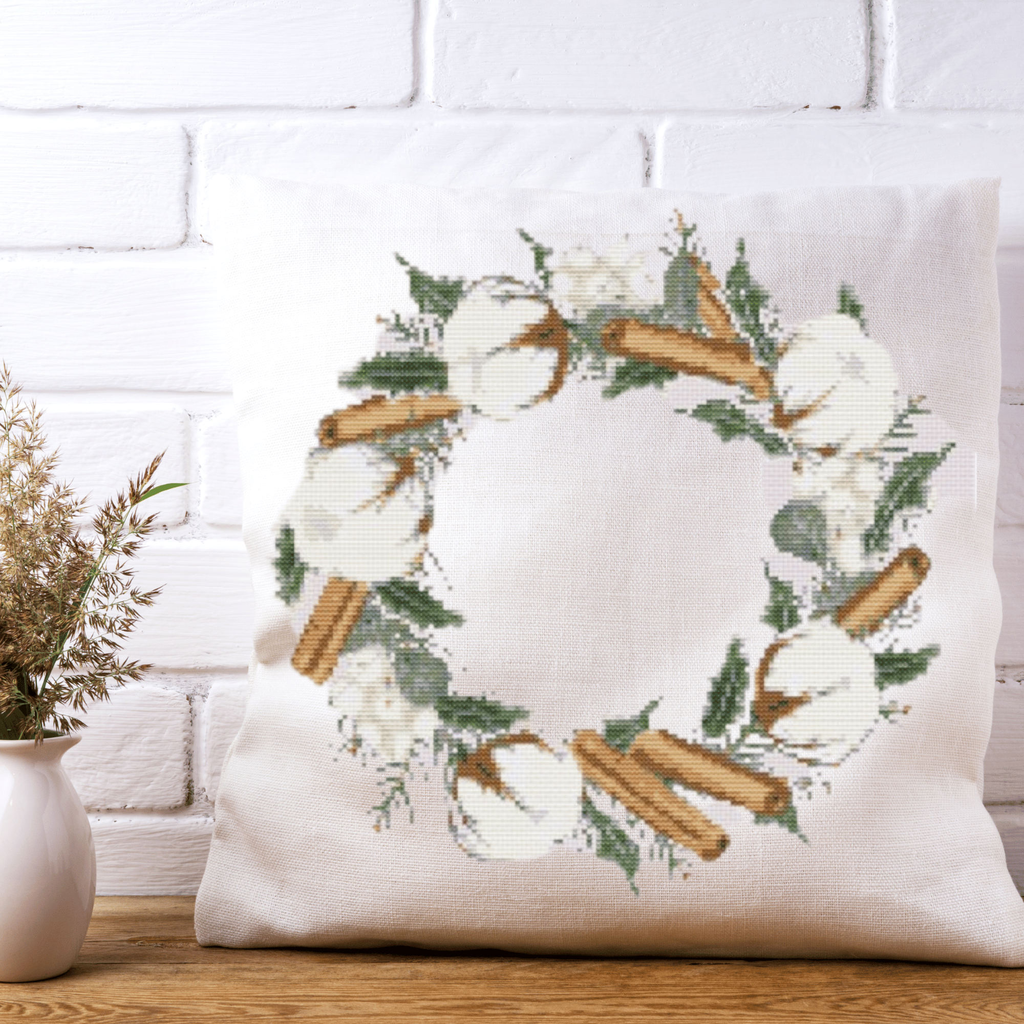 Cotton Flower Christmas Wreath Cross Stitch Pattern | Christmas Wreath Cross Stitch Chart | Christmas Cross Stitch Pattern