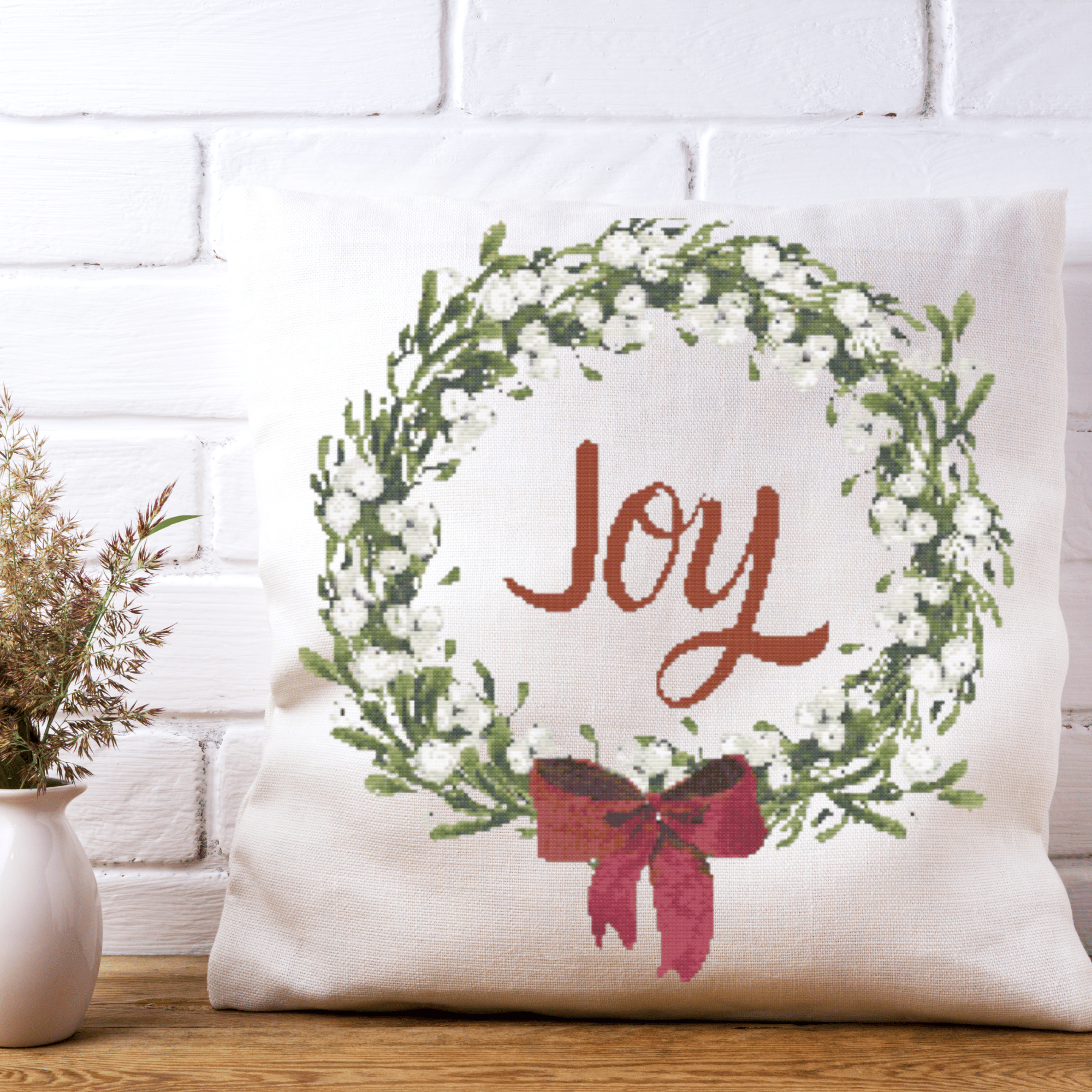 Joy Christmas Wreath Cross Stitch Pattern | Christmas Wreath Cross Stitch Chart | Christmas Cross Stitch Chart