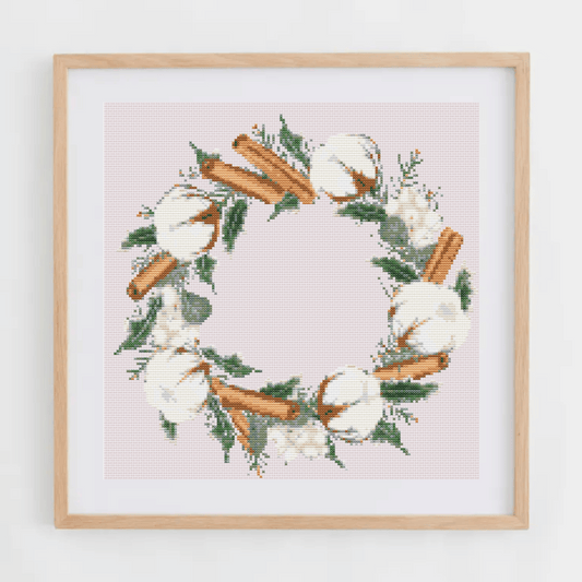 Cotton Flower Christmas Wreath Cross Stitch Pattern | Christmas Wreath Cross Stitch Chart | Christmas Cross Stitch Pattern