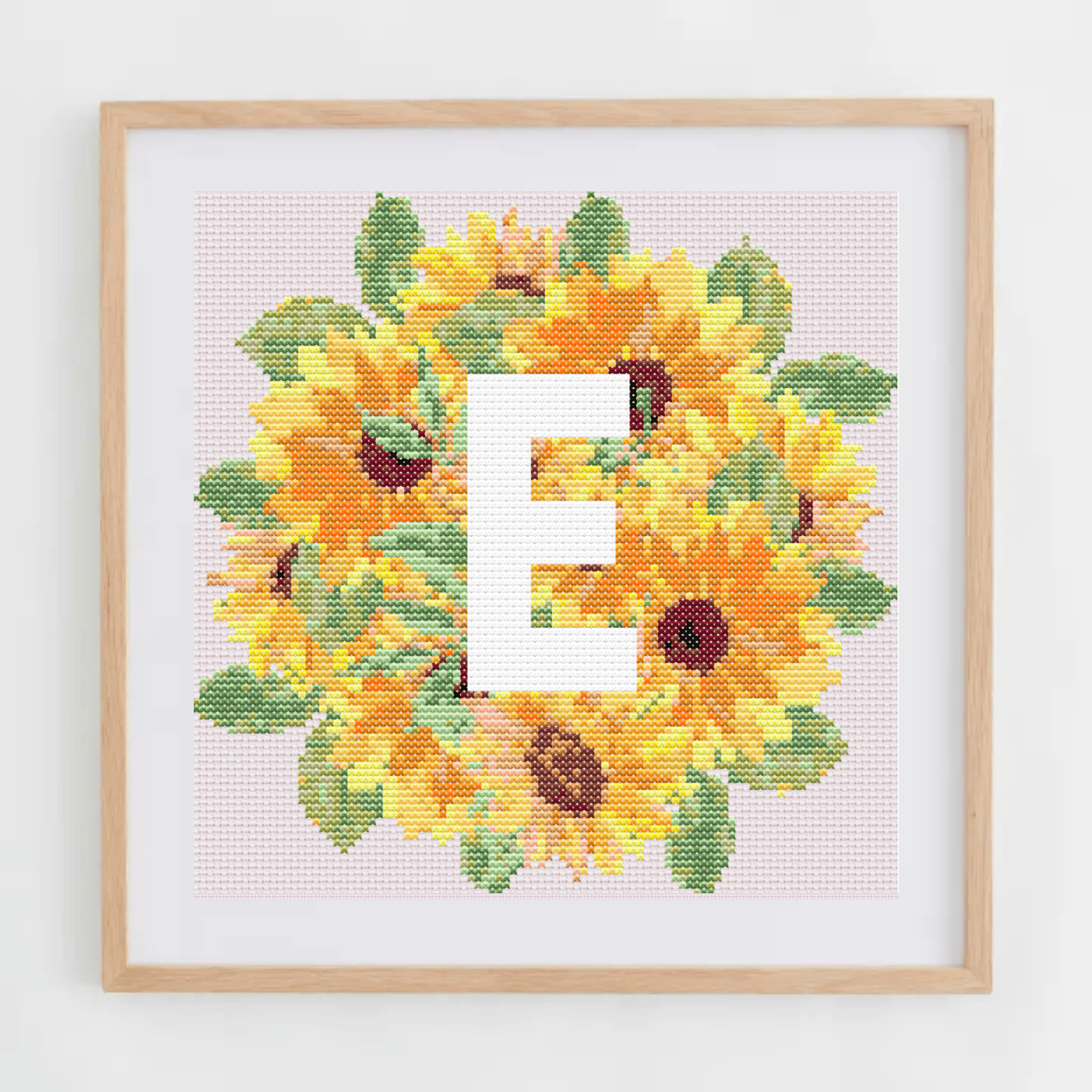 Initial Cross Stitch Pattern | Letter With Sunflower Cross Stitch Chart | Cross Stitch Monogram PDF