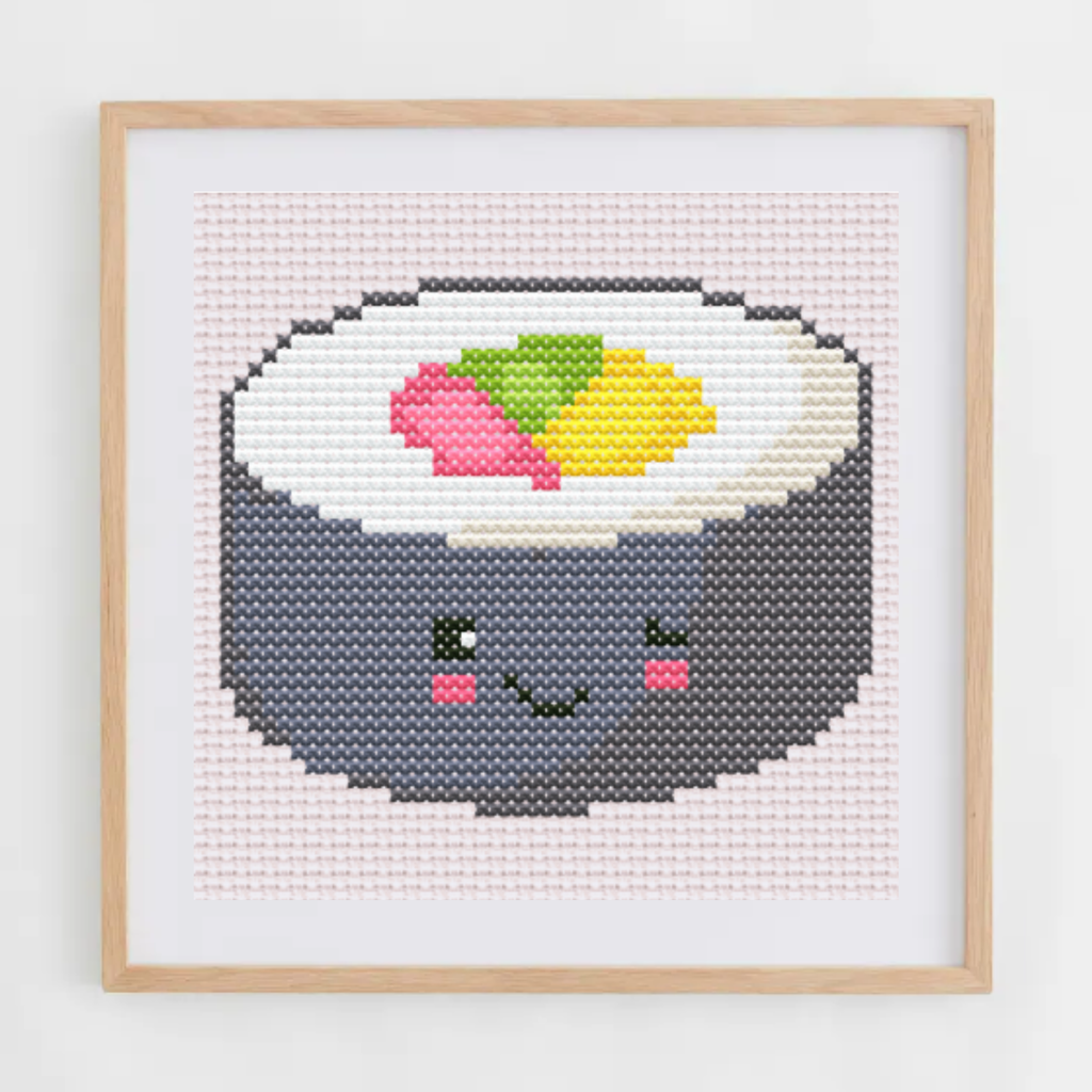 Sushi Cross Stitch Pattern Free | Free Cross Stitch Chart Sushi Roll | Kawaii Suchi Cross Stitch Pattern Free