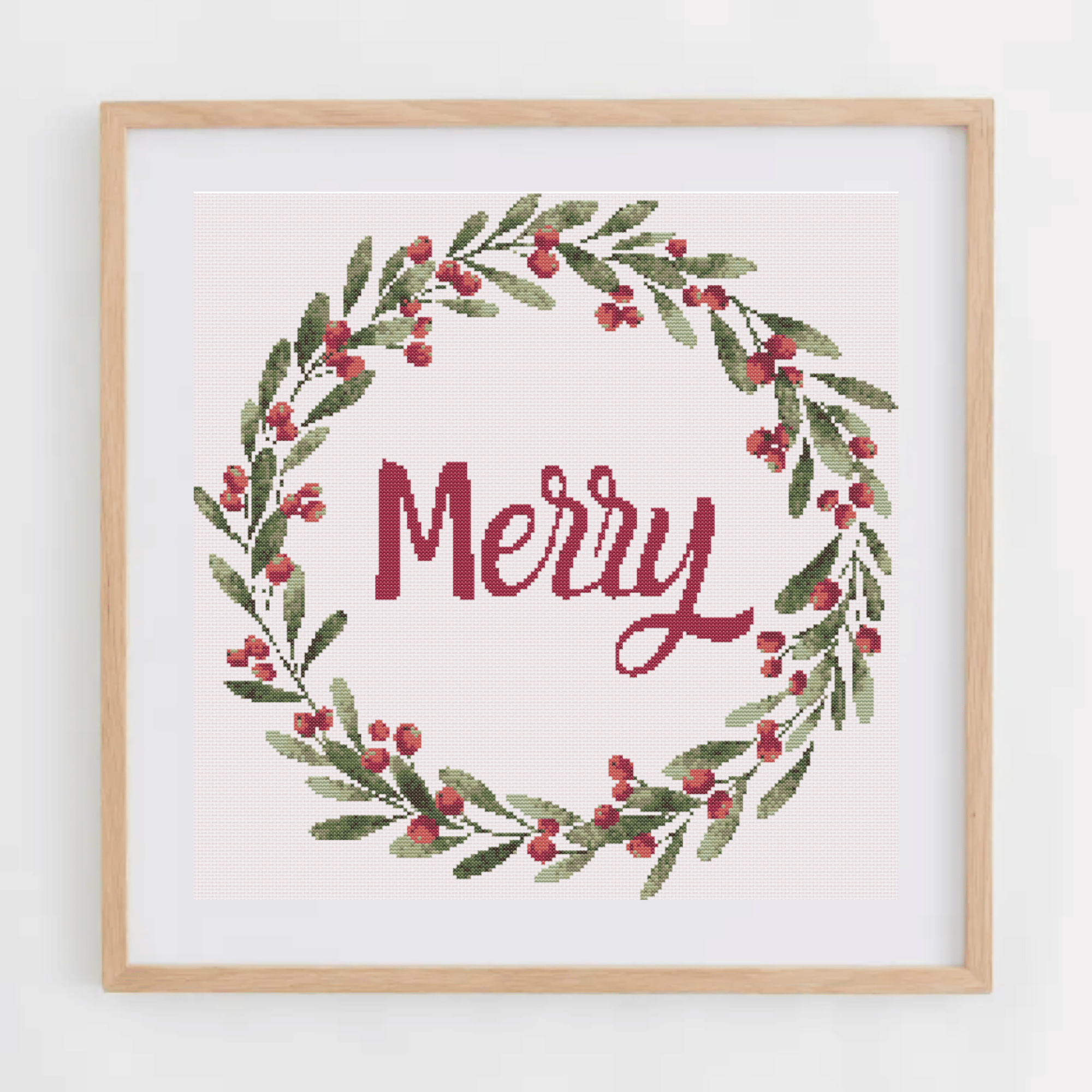 Merry Christmas Wreath Cross Stitch Pattern | Christmas Wreath Cross Stitch Chart | Christmas Cross Stitch Pattern
