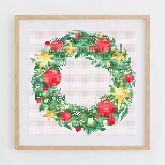 Stars and Balls Christmas Wreath Cross Stitch Pattern | Christmas Wreath Cross Stitch Chart | Christmas Cross Stitch PDF