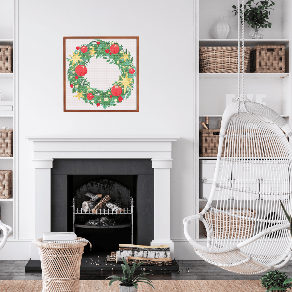 Stars and Balls Christmas Wreath Cross Stitch Pattern | Christmas Wreath Cross Stitch Chart | Christmas Cross Stitch PDF