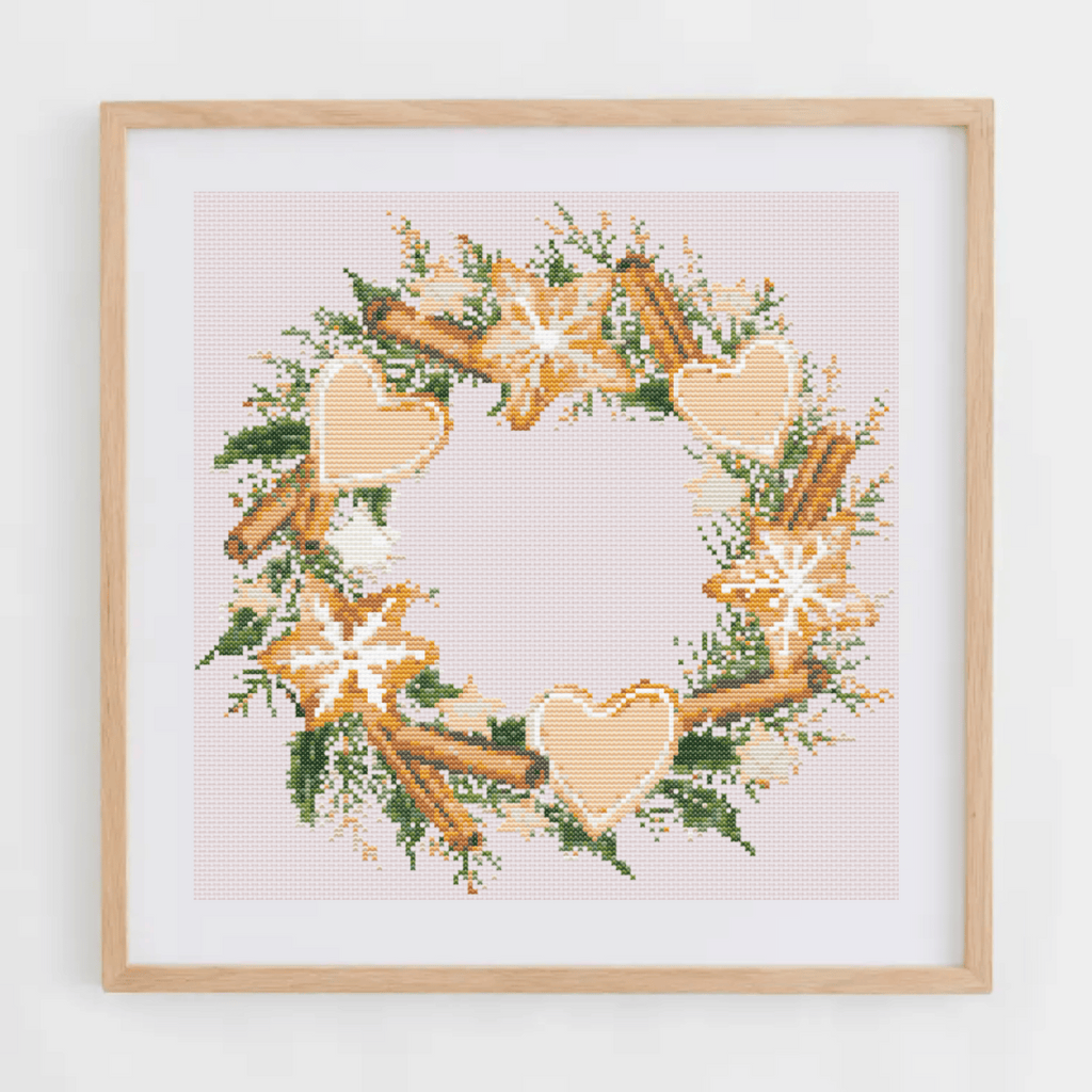 Gingerbread Christmas Wreath Cross Stitch Pattern | Christmas Wreath Cross Stitch Pattern | Christmas Cross Stitch Chart