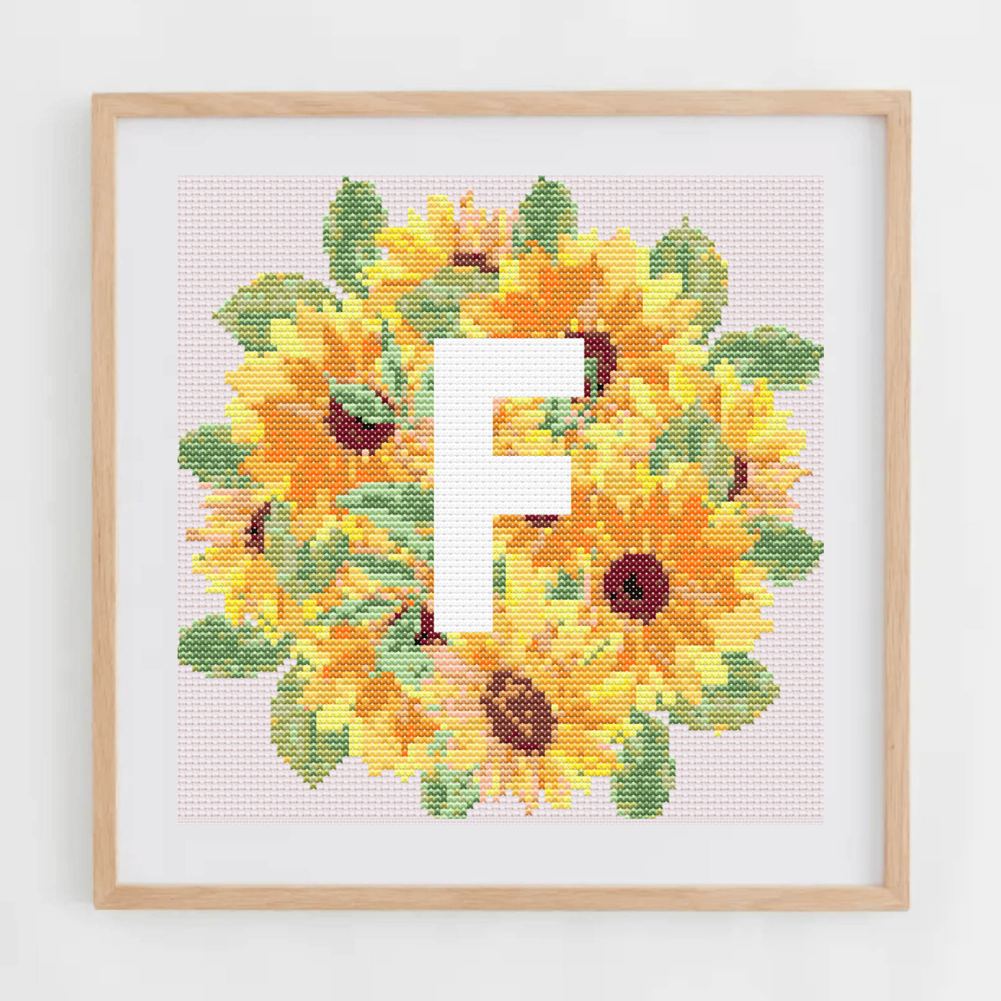 Initial Cross Stitch Pattern | Letter With Sunflower Cross Stitch Chart | Cross Stitch Monogram PDF