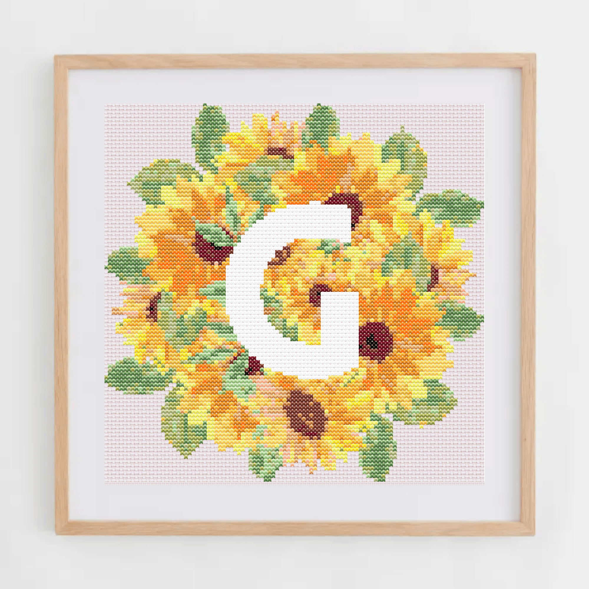 Initial Cross Stitch Pattern | Letter With Sunflower Cross Stitch Chart | Cross Stitch Monogram PDF