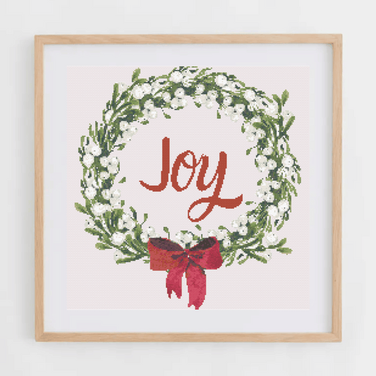 Joy Christmas Wreath Cross Stitch Pattern | Christmas Wreath Cross Stitch Chart | Christmas Cross Stitch Chart