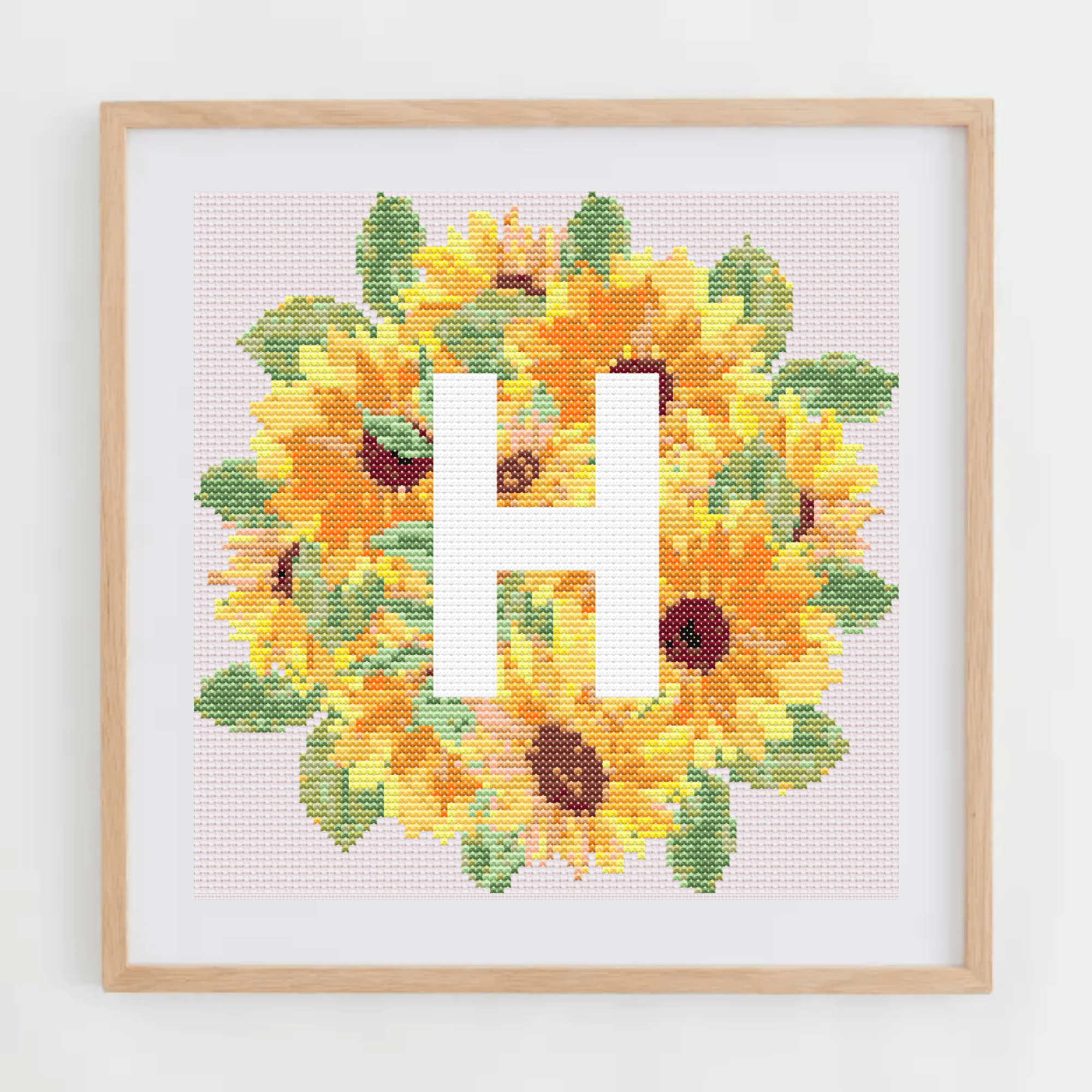 Initial Cross Stitch Pattern | Letter With Sunflower Cross Stitch Chart | Cross Stitch Monogram PDF
