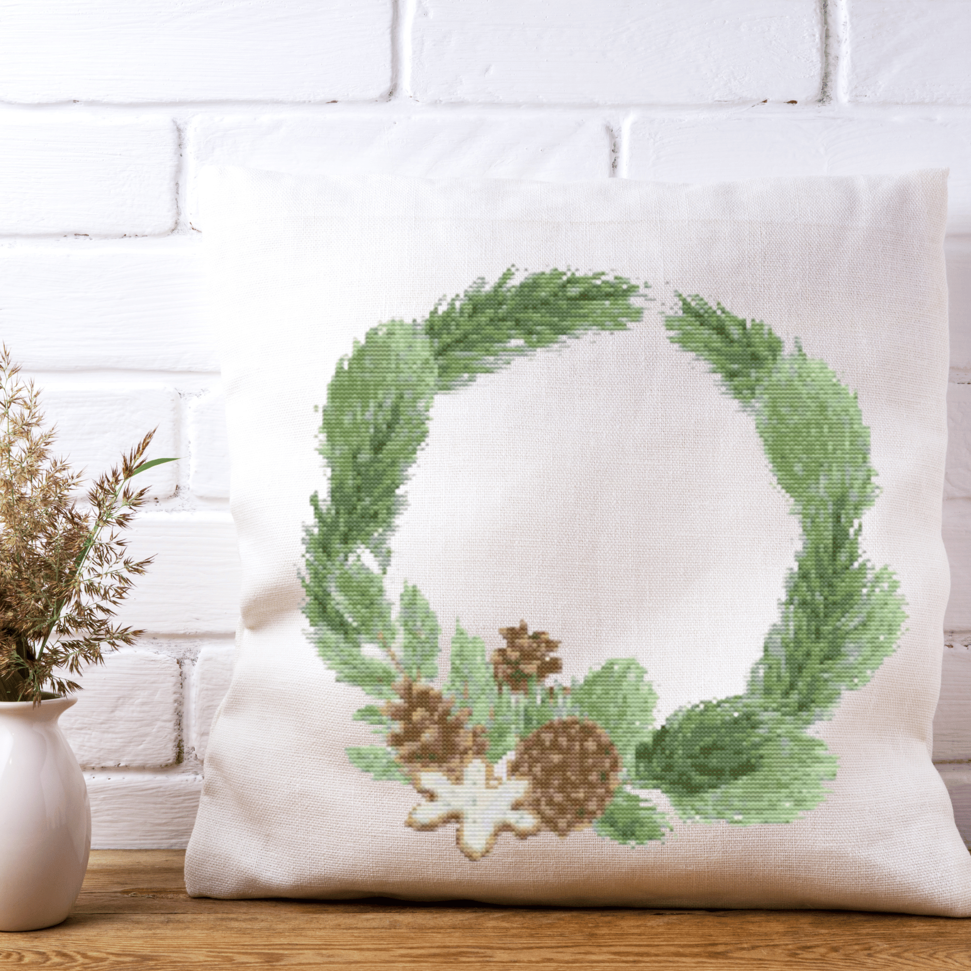 Pinecones Christmas Wreath Cross Stitch Pattern | Christmas Wreath Cross Stitch Chart | Christmas Cross Stitch Pattern