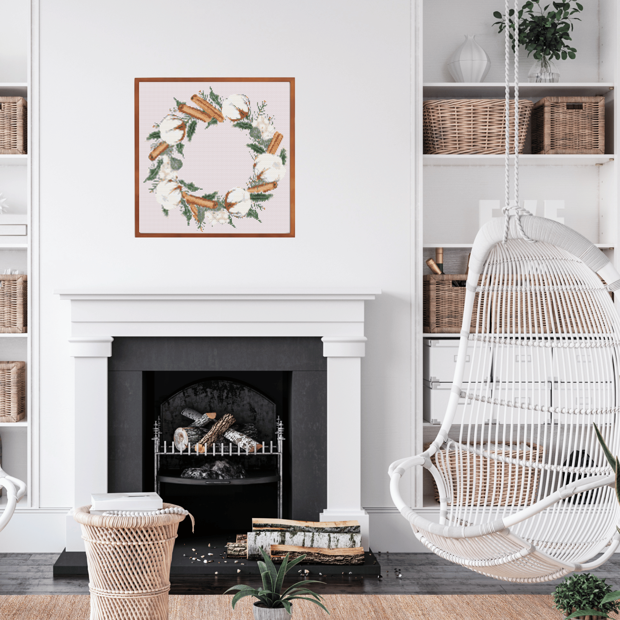 Cotton Flower Christmas Wreath Cross Stitch Pattern | Christmas Wreath Cross Stitch Chart | Christmas Cross Stitch Pattern