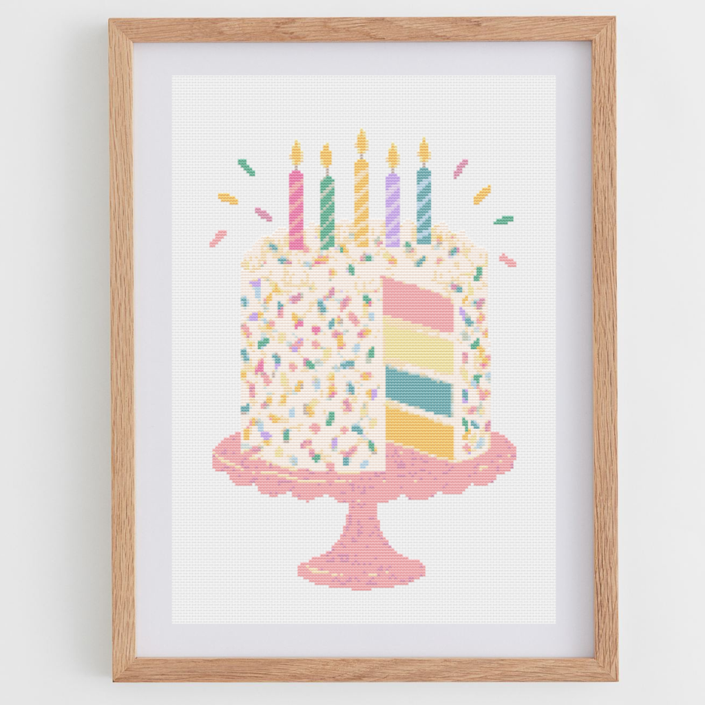 Birthday Cake Cross Stitch Pattern – Digital Chart PDF