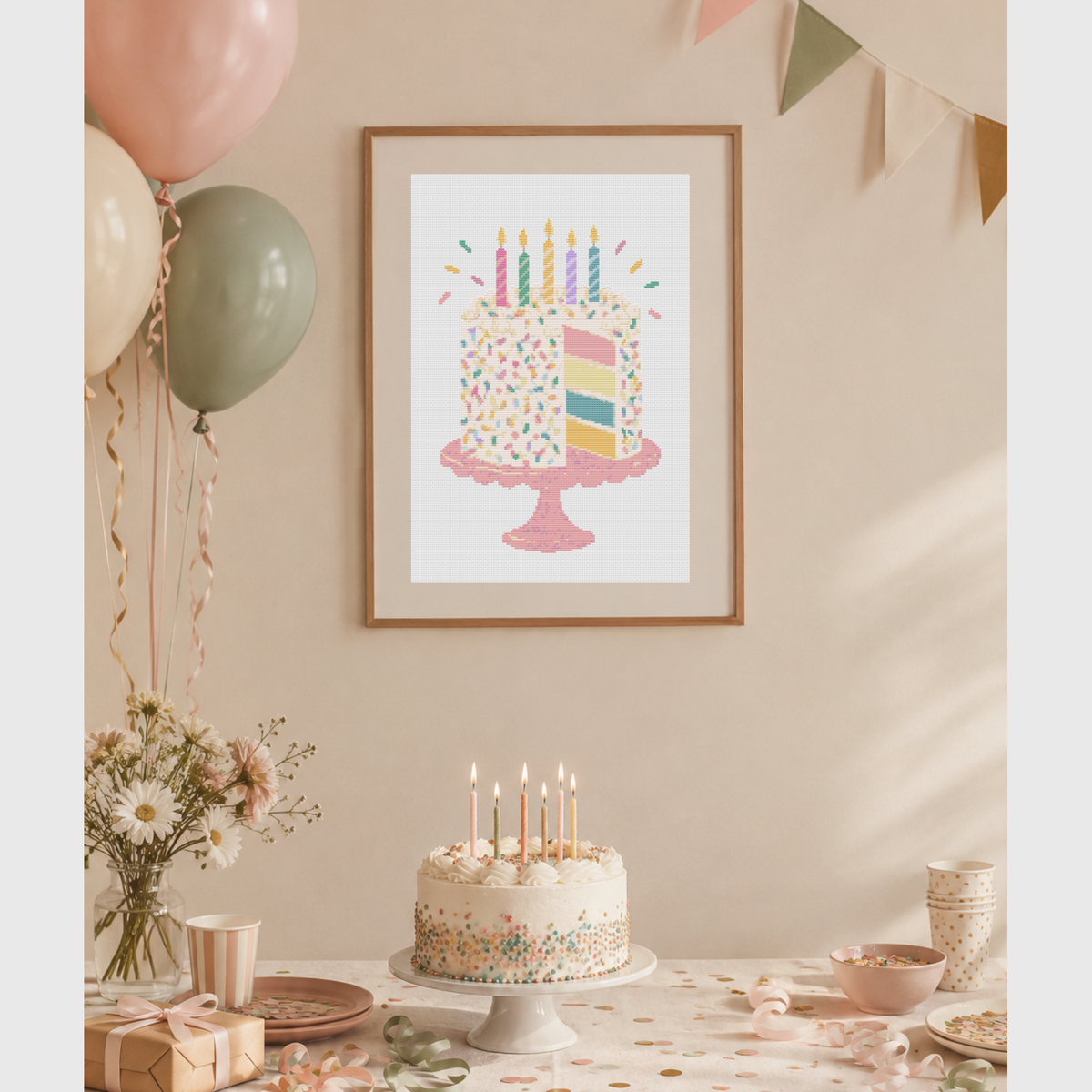 Birthday Cake Cross Stitch Pattern – Digital Chart PDF