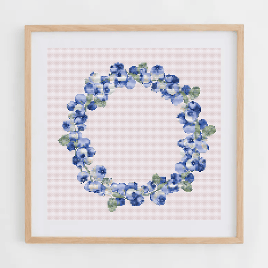 Blueberries wreath cross-stitch pattern | Fruit wreath cross stitch chart | Modern and pretty cross stitch patterns PDF