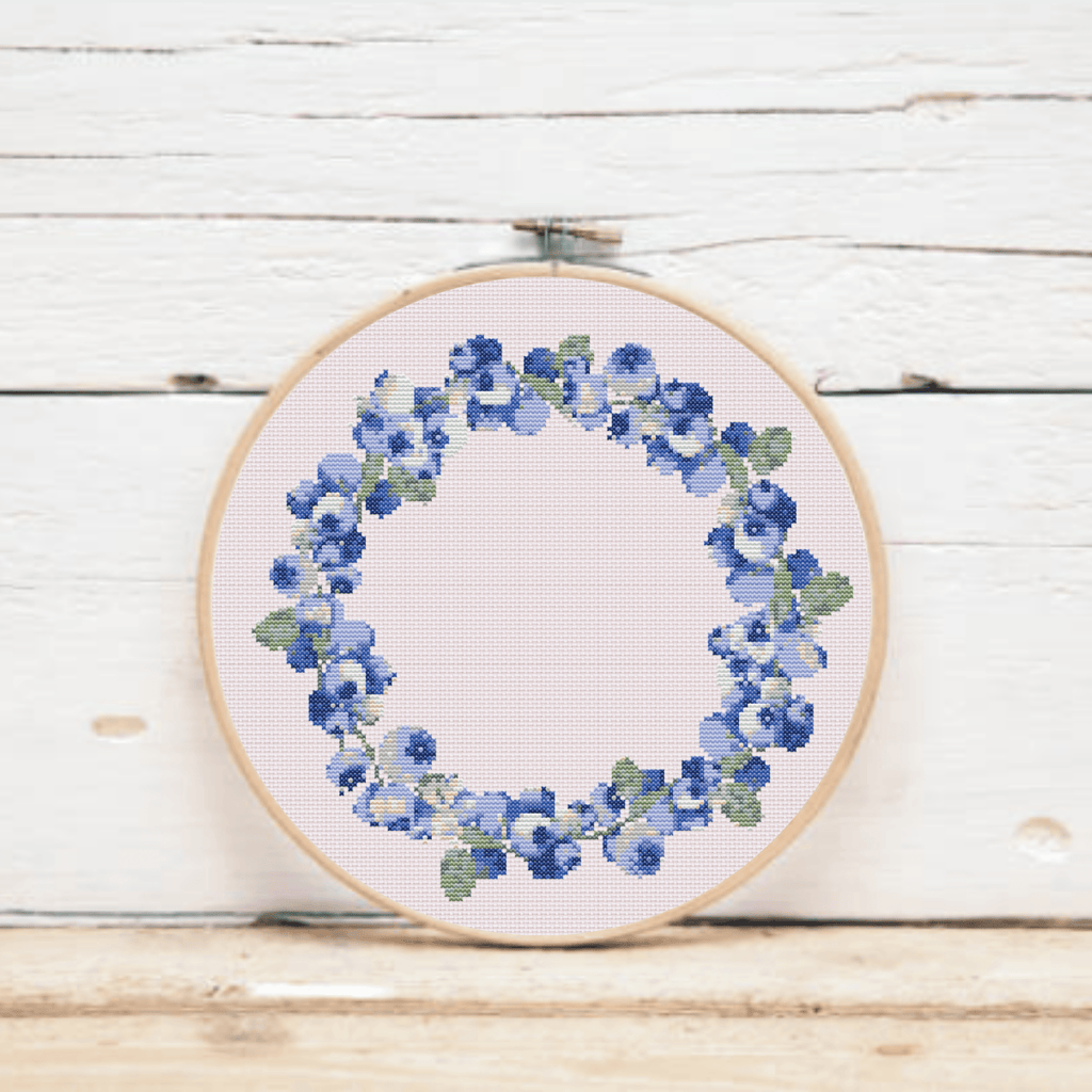 Blueberries wreath cross-stitch pattern | Fruit wreath cross stitch chart | Modern and pretty cross stitch patterns PDF