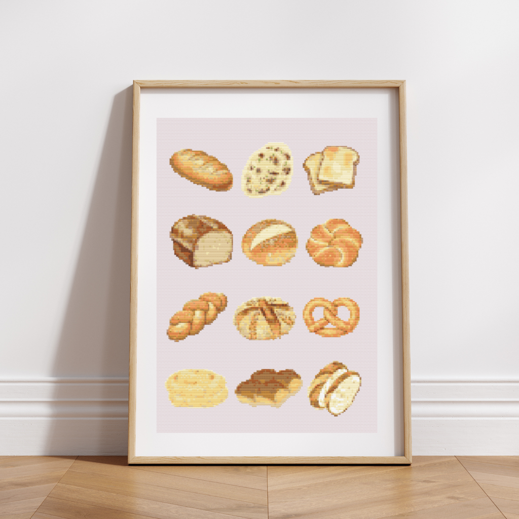 Bread Poster Cross Stitch Pattern for Modern & Pretty Kitchen Decor (PDF Chart, Instant Download)
