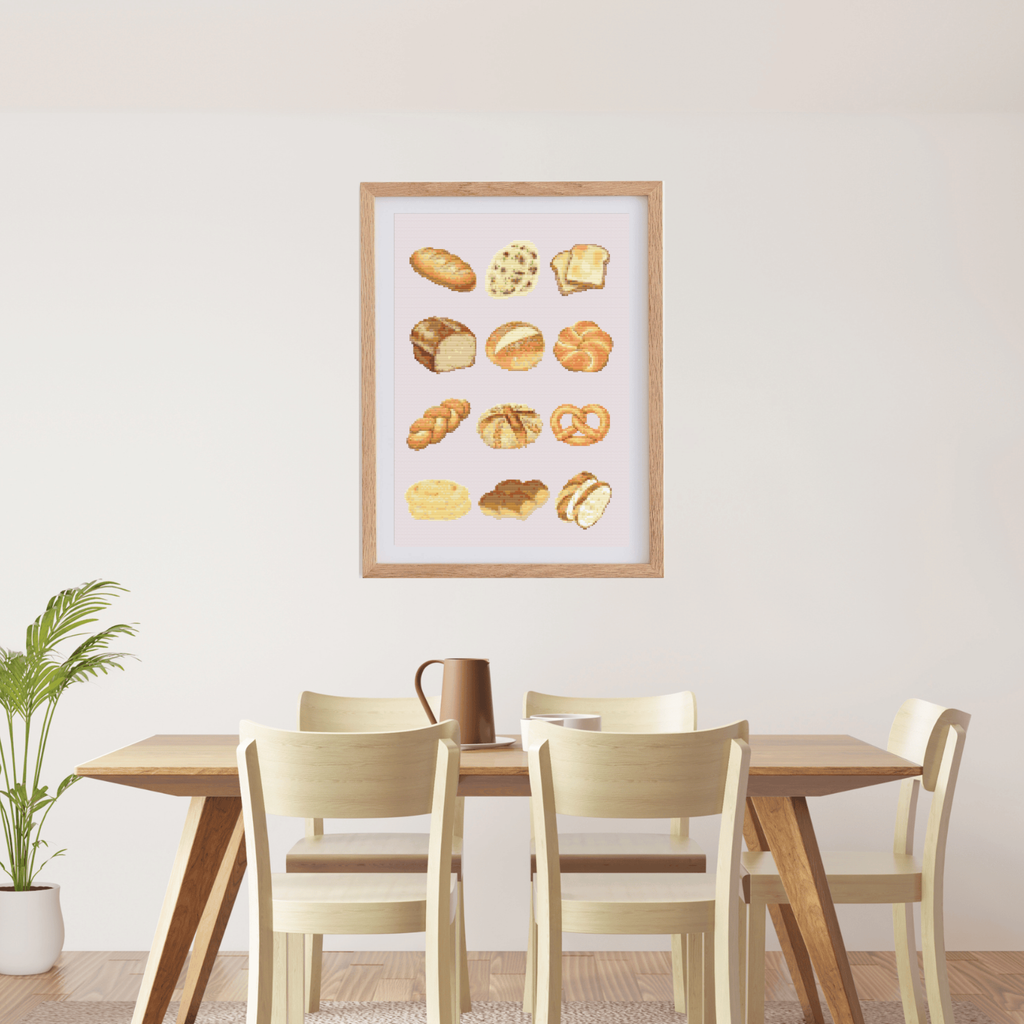 Bread Poster Cross Stitch Pattern for Modern & Pretty Kitchen Decor (PDF Chart, Instant Download)