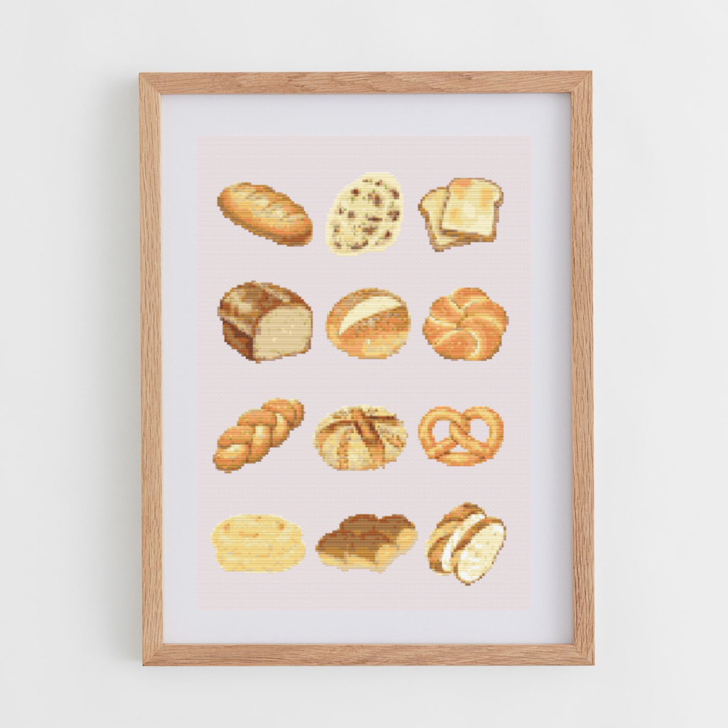 Bread Poster Cross Stitch Pattern for Modern & Pretty Kitchen Decor (PDF Chart, Instant Download)
