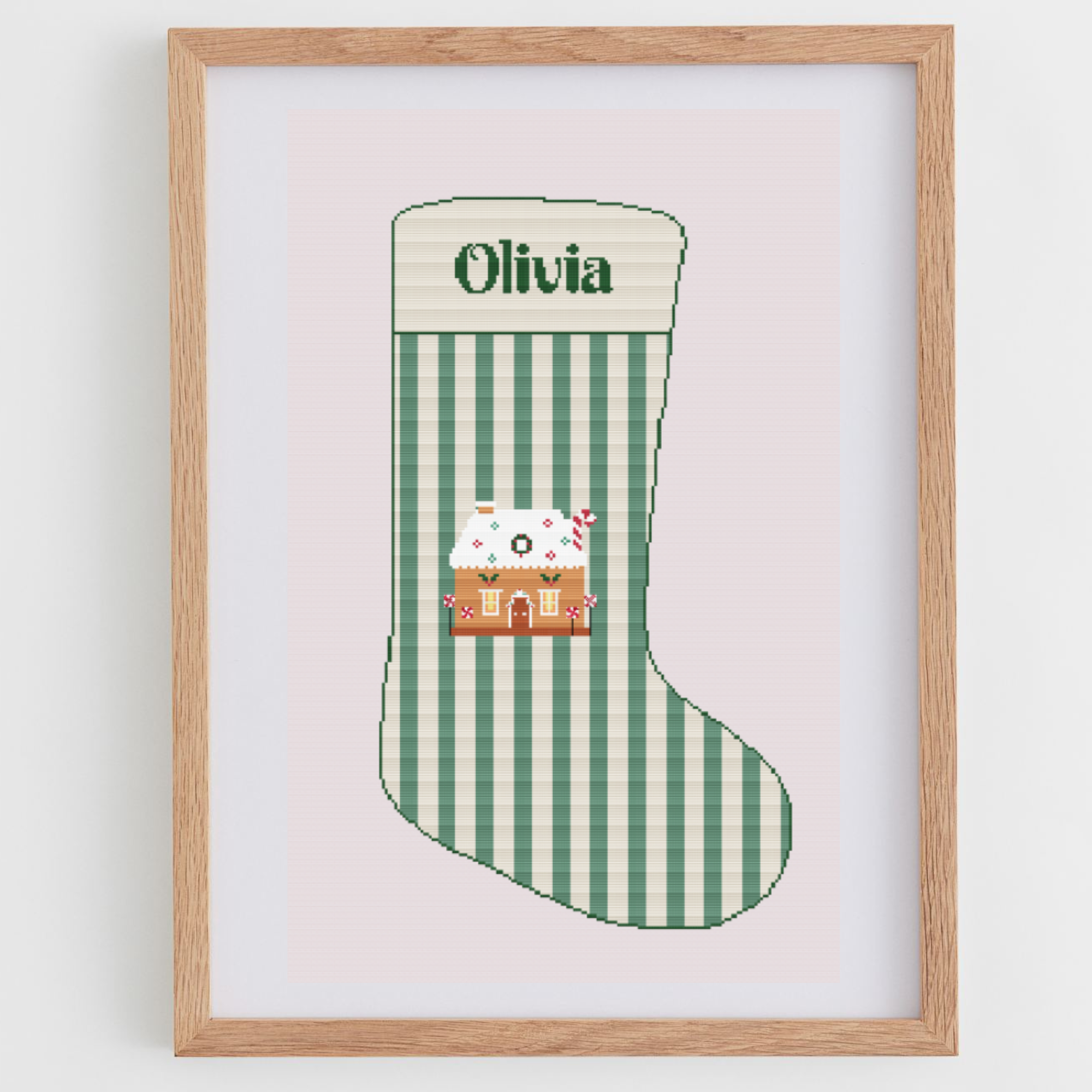 Chaussette de Noël : Rayures et maisons en pain d'épice