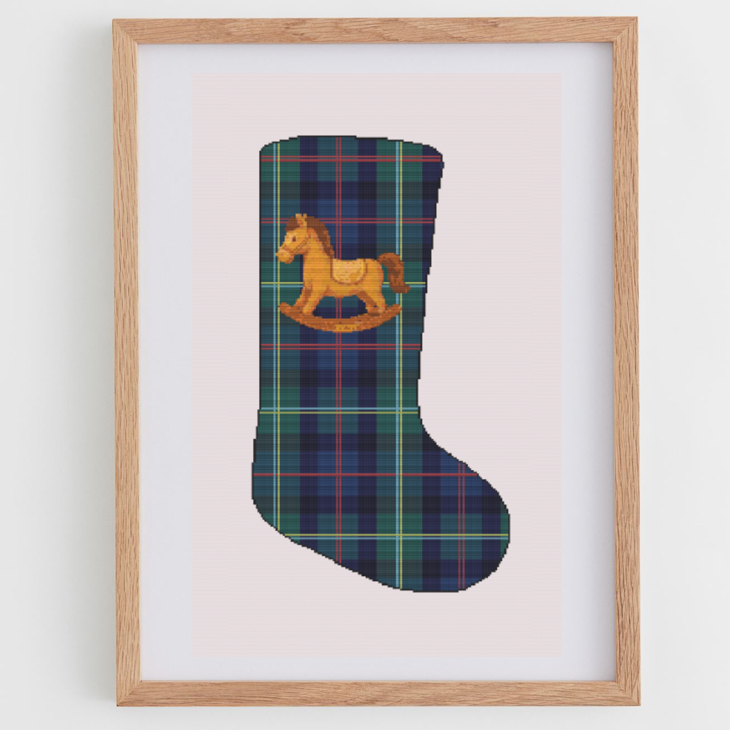 Plaid & Horse Christmas Stocking Cross Stitch Pattern