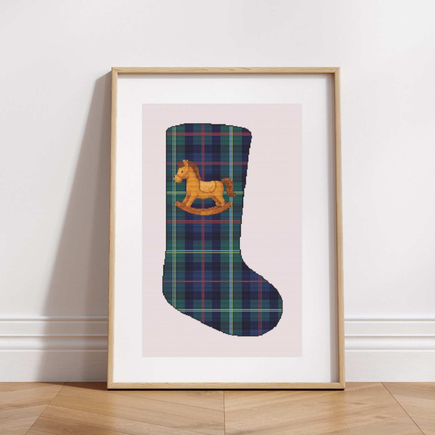 Plaid & Horse Christmas Stocking Cross Stitch Pattern