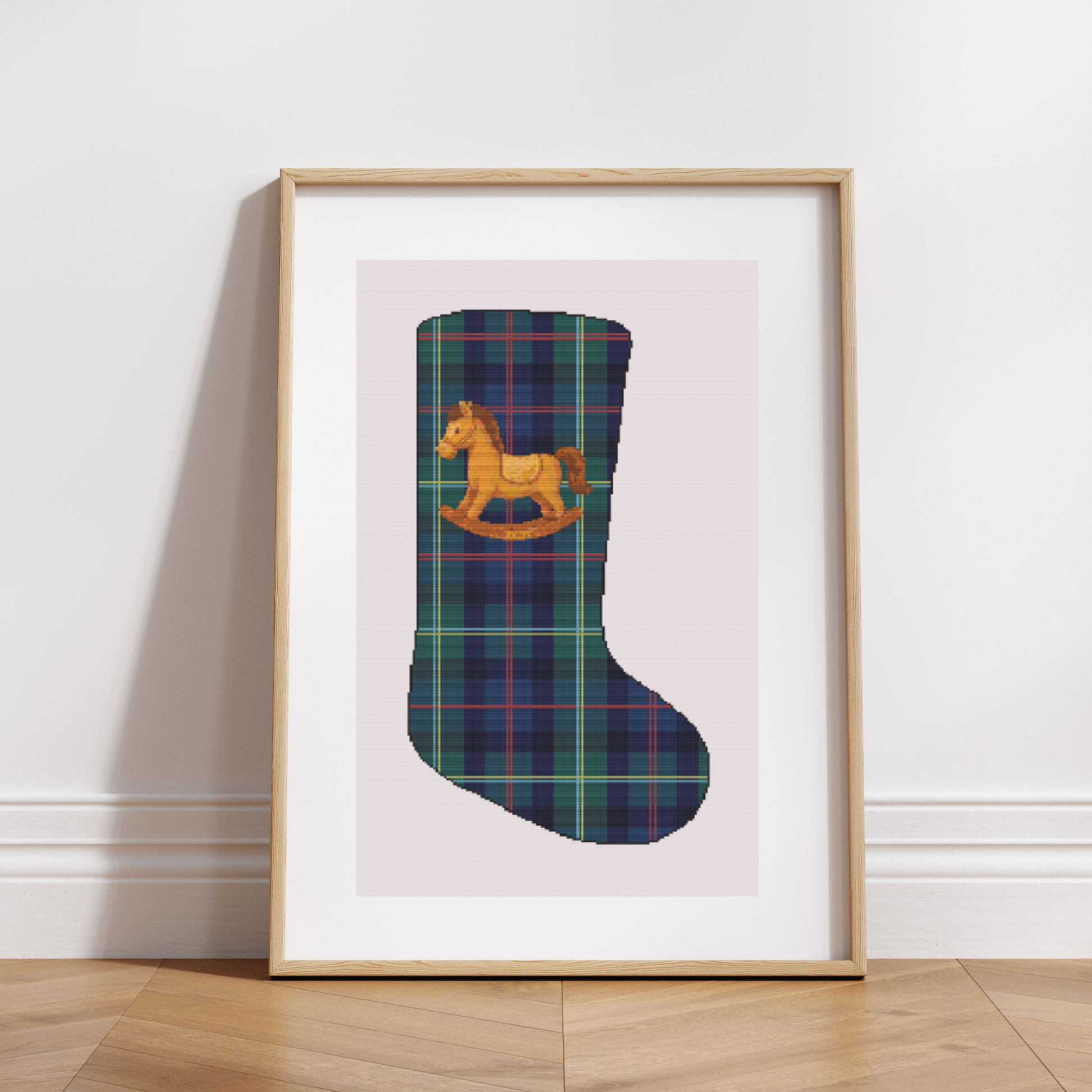 Plaid & Horse Christmas Stocking Cross Stitch Pattern