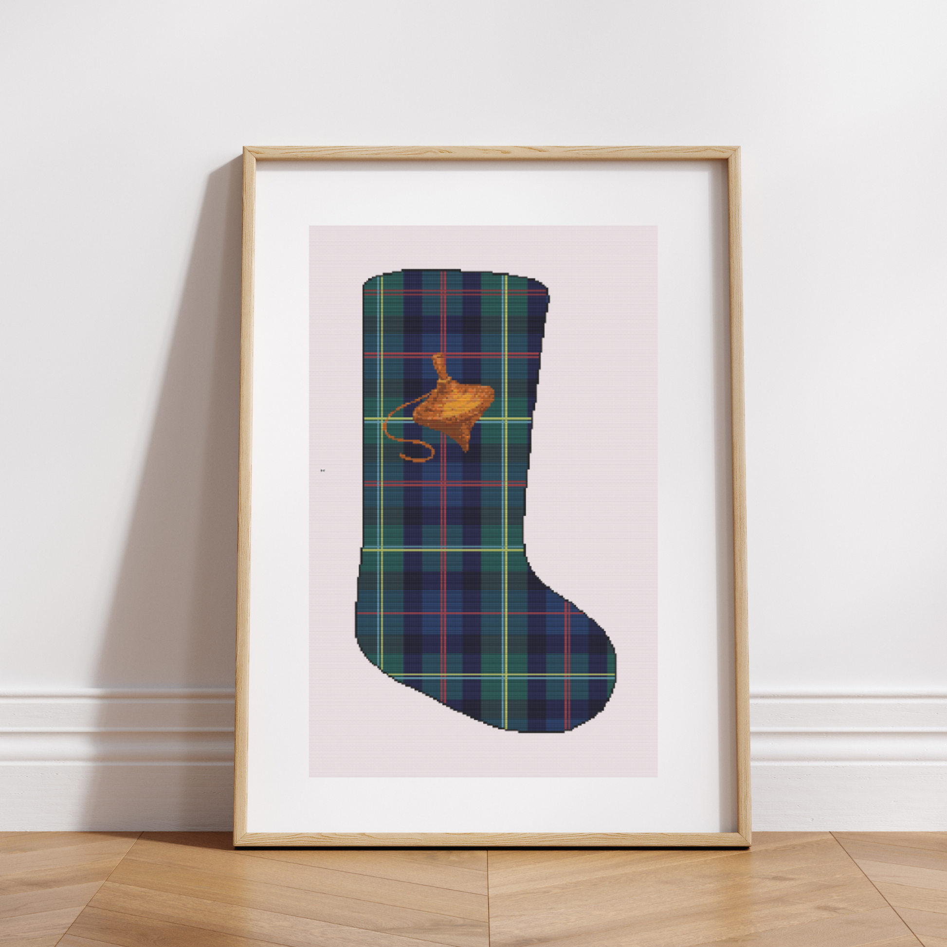 Plaid & Spnning Top Christmas Stocking Cross Stitch Pattern