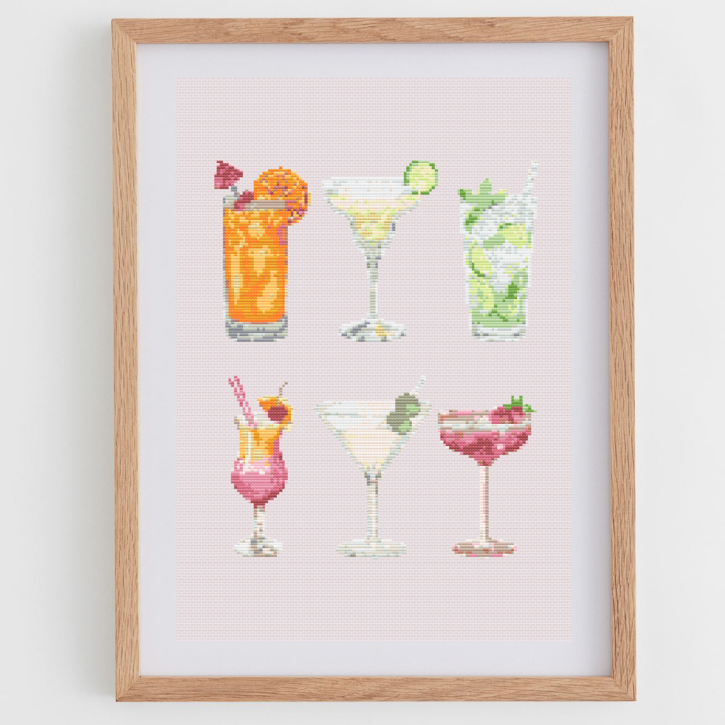 Cocktails Poster Cross Stitch Pattern for Modern & Pretty Kitchen Decor (PDF Chart, Instant Download)