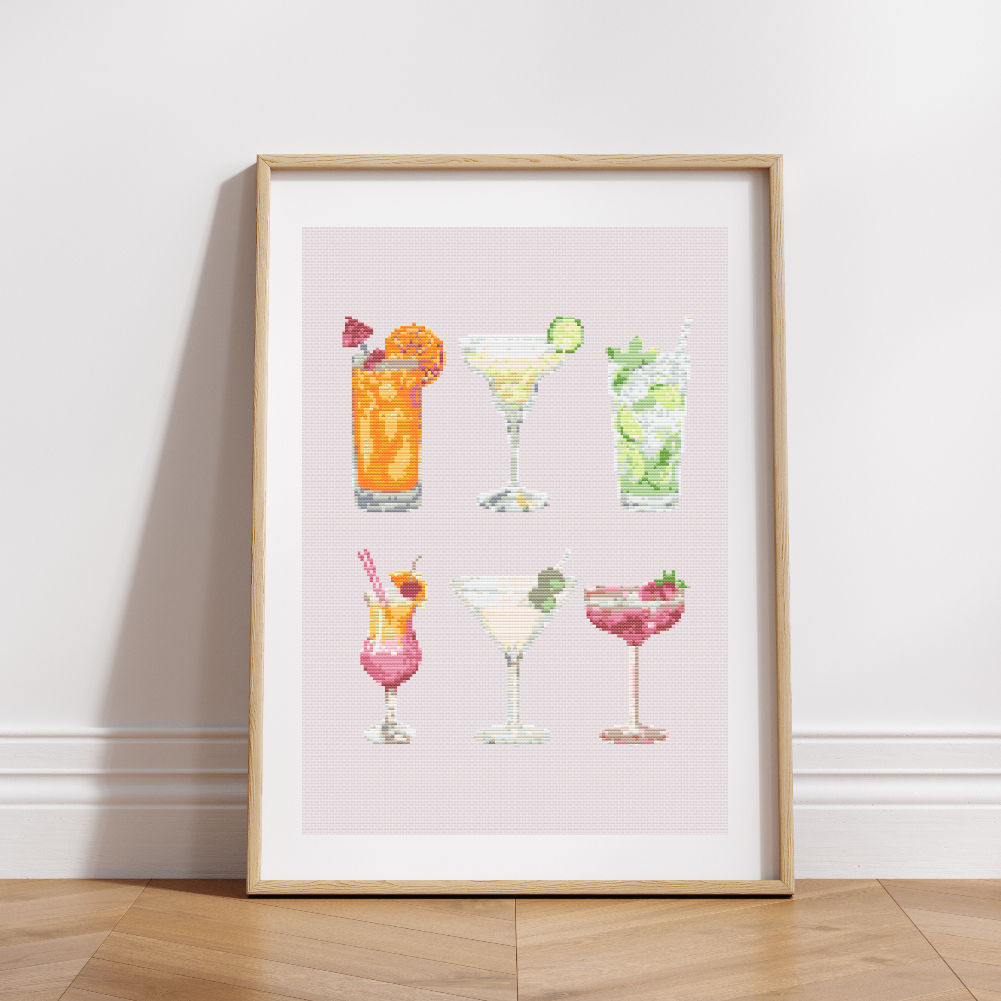 Cocktails Poster Cross Stitch Pattern for Modern & Pretty Kitchen Decor (PDF Chart, Instant Download)