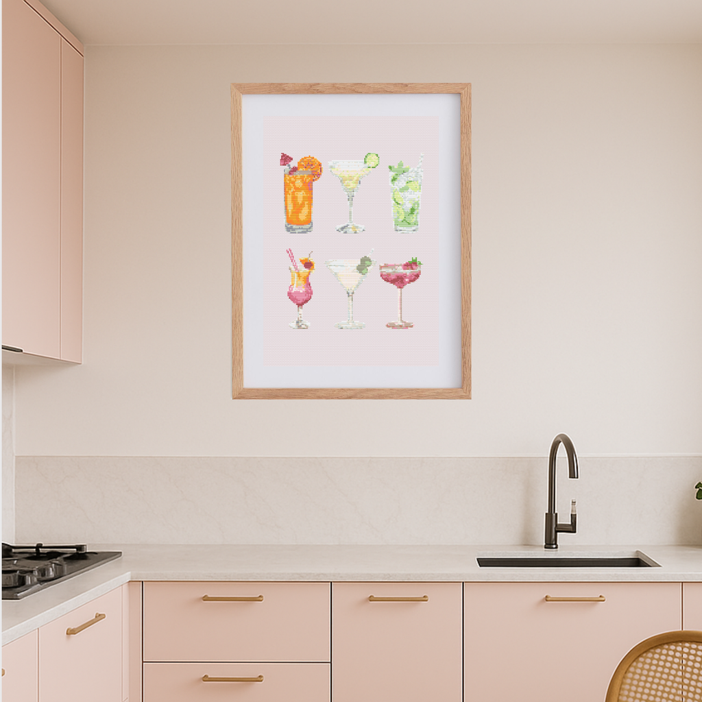 Cocktails Poster Cross Stitch Pattern for Modern & Pretty Kitchen Decor (PDF Chart, Instant Download)