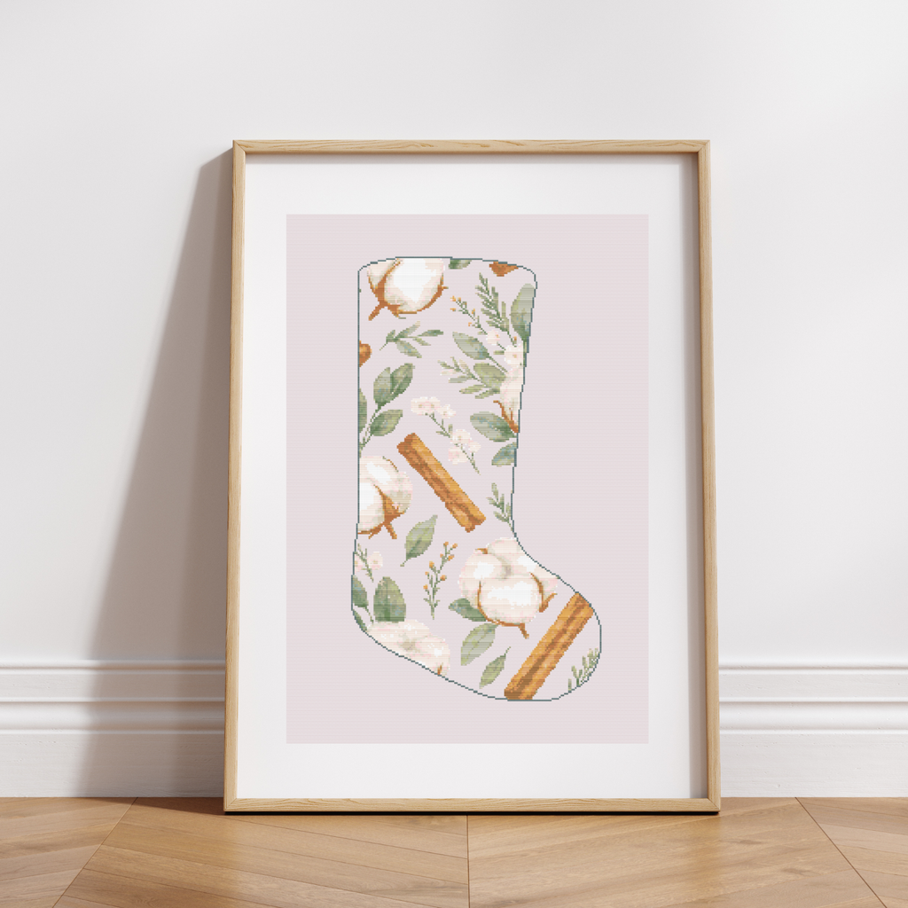 Cotton and Cinnamon Christmas Stocking Cross Stitch Pattern