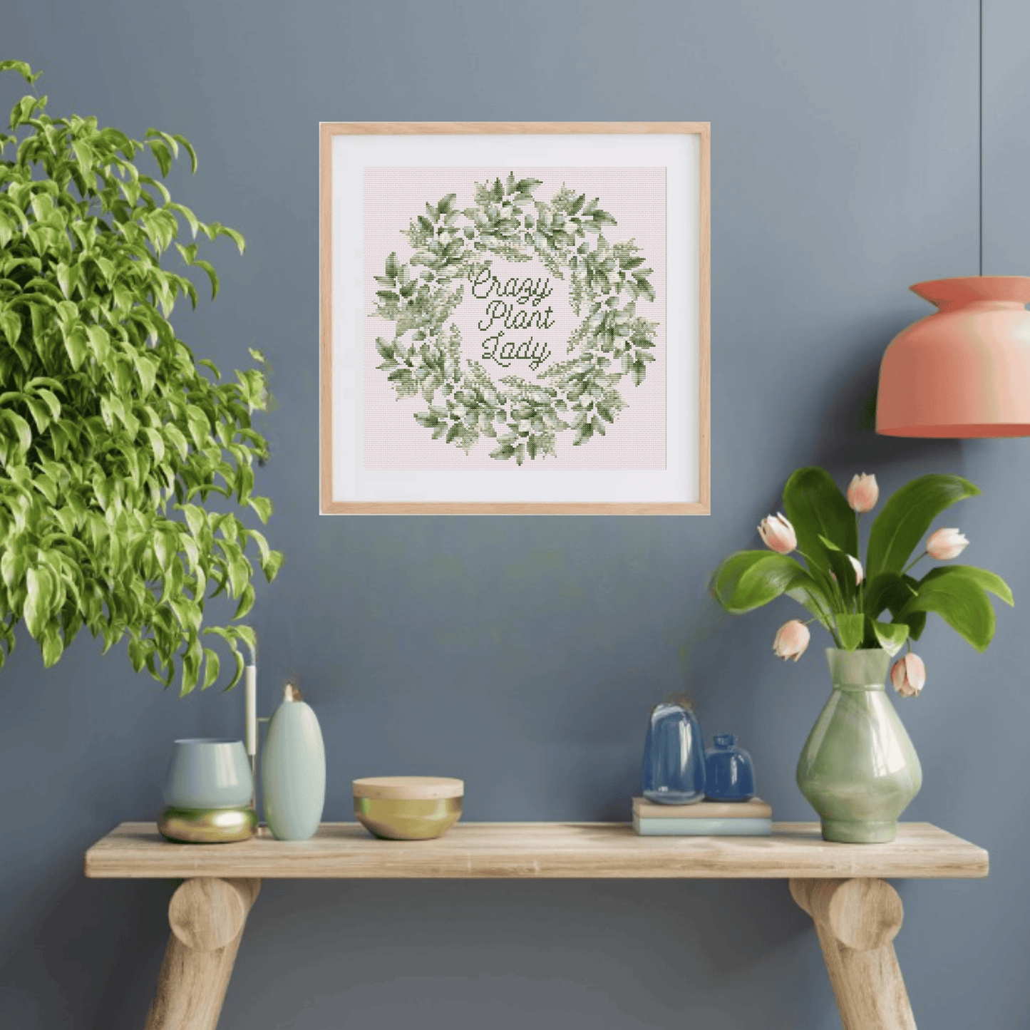 Crazy Plant Lady cross-stitch pattern | Plant cross stitch chart | Modern and pretty cross stitch ideas