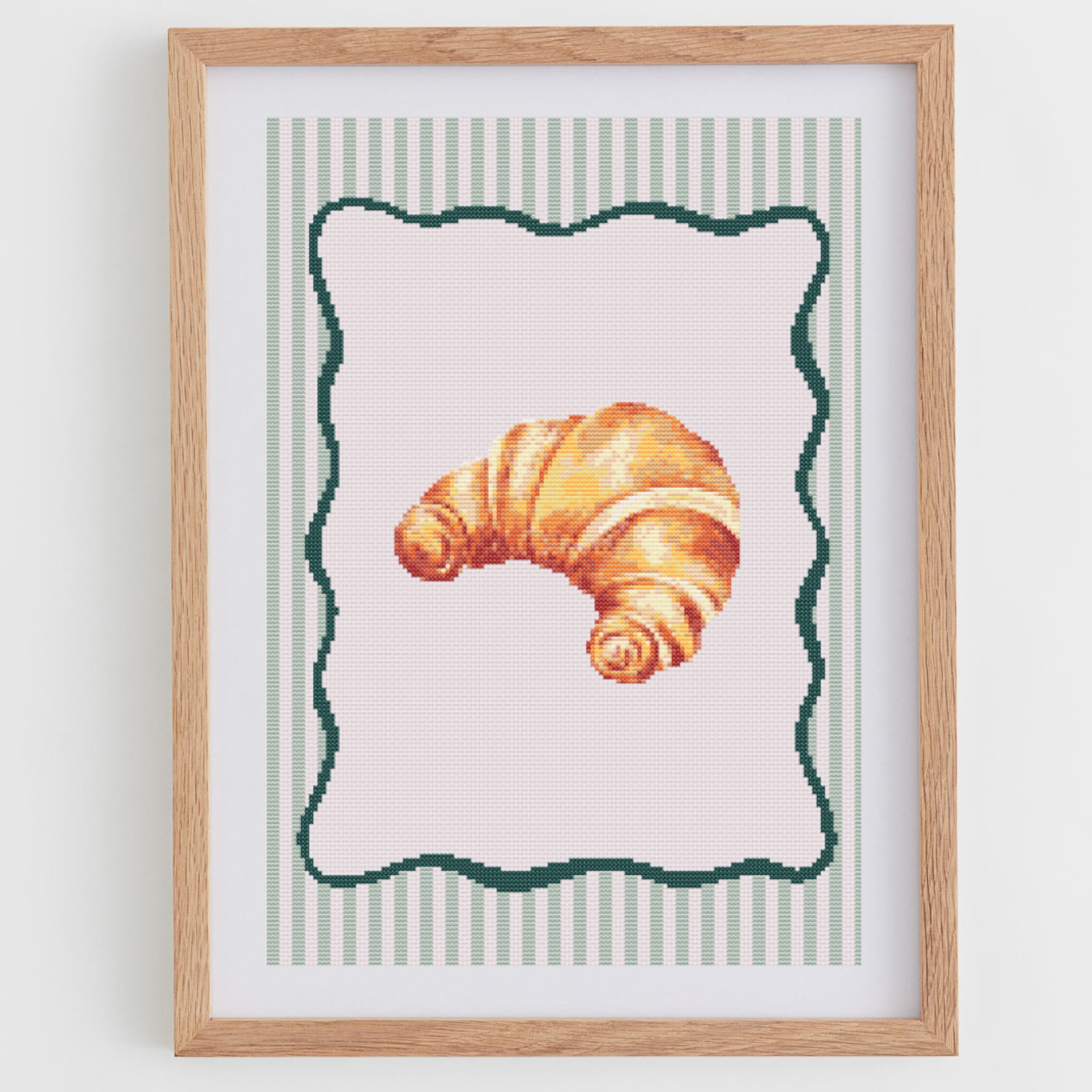 Croissant Poster Cross Stitch Pattern with Wavy Frame for Modern & Pretty Kitchen Decor (PDF Chart, Instant Download)