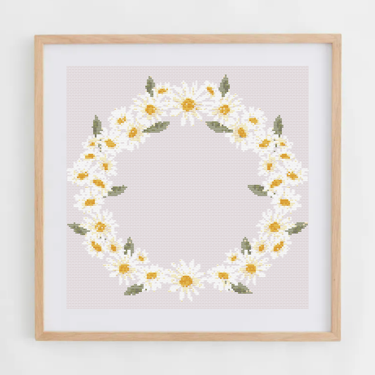 Daisies Wreath Cross Stitch Pattern | Flower Wreath Cross Stitch Chart PDF