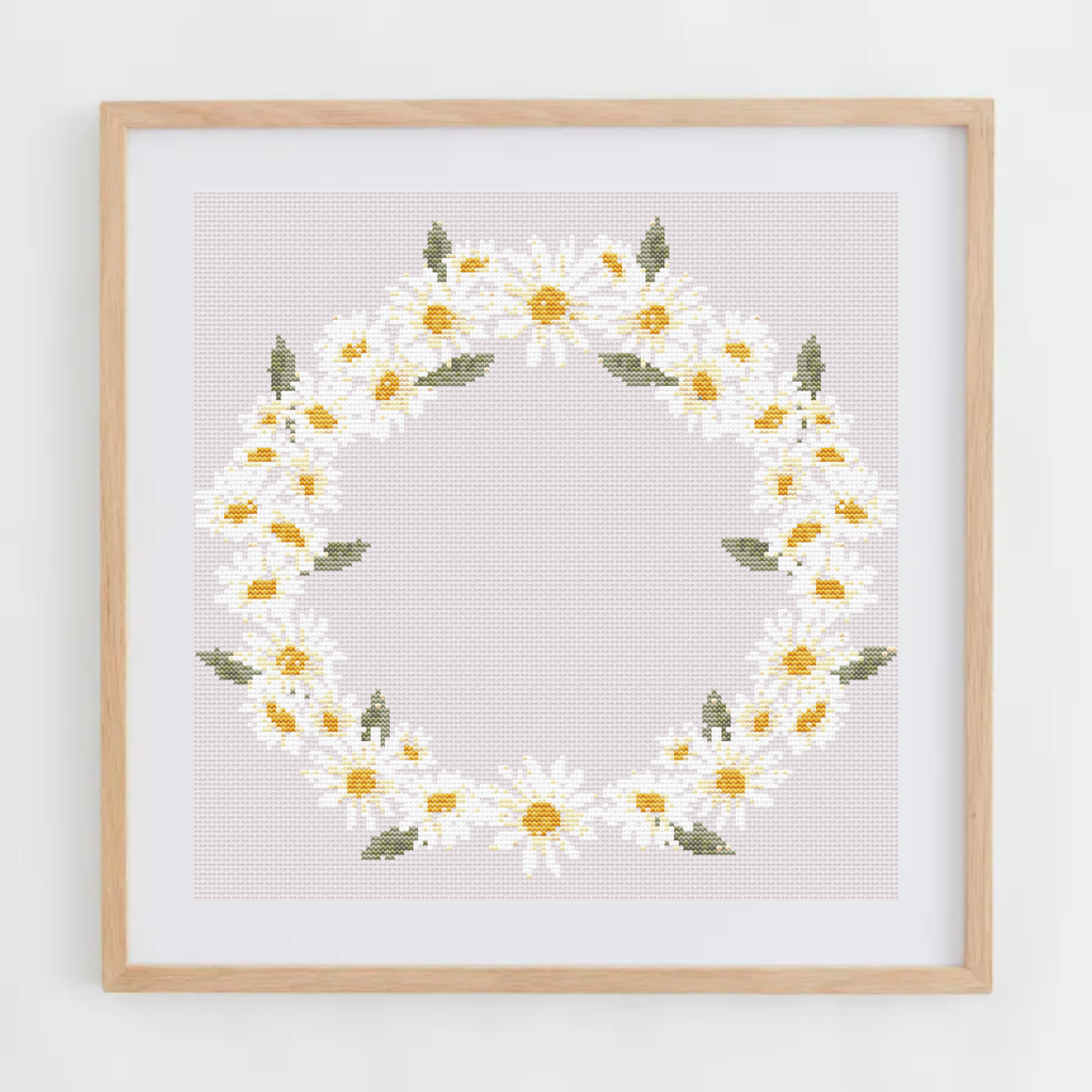 Daisies Wreath Cross Stitch Pattern | Flower Wreath Cross Stitch Chart PDF