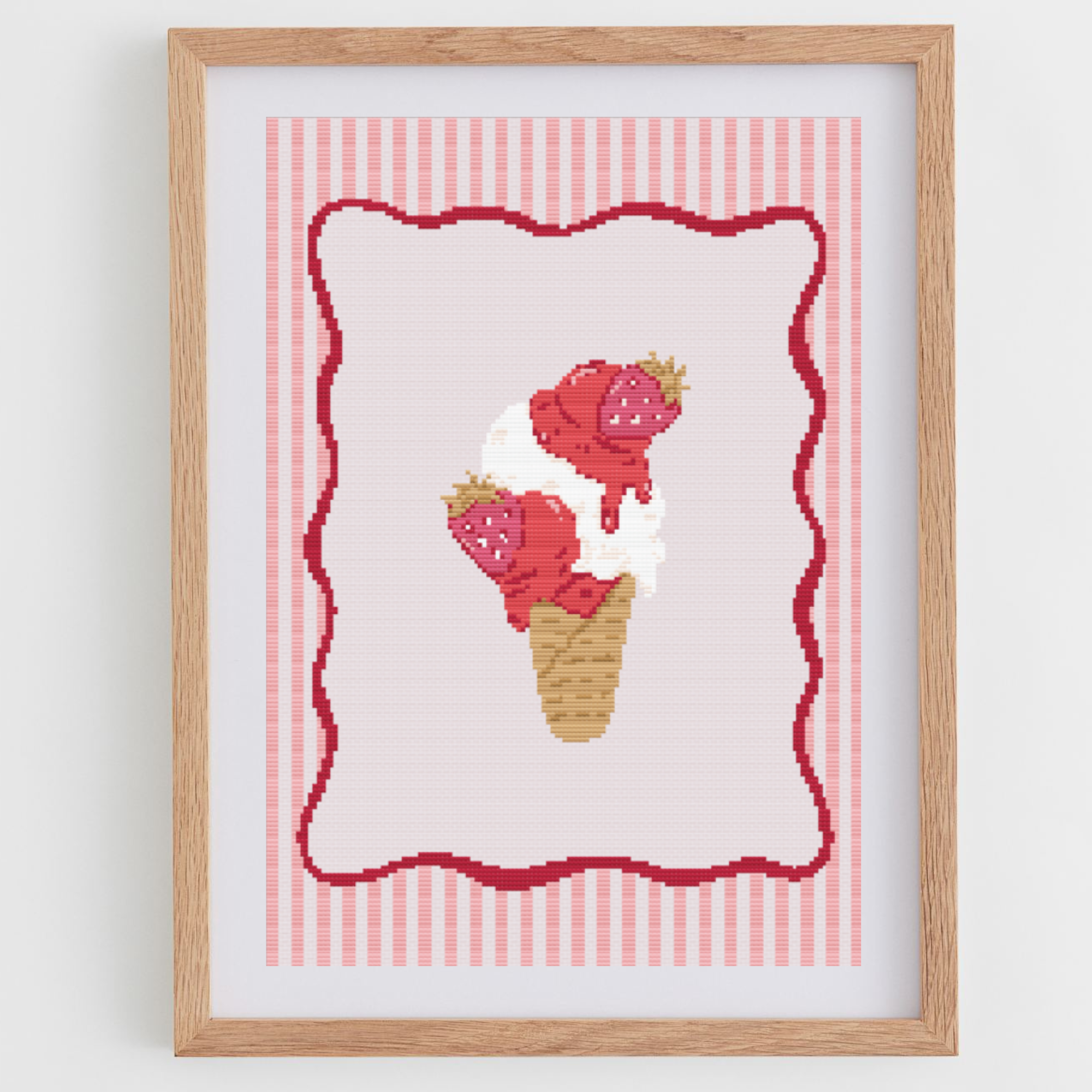 Ice Cream Poster Cross Stitch Pattern with Wavy Frame for Modern & Pretty Kitchen Decor (PDF Chart, Instant Download)