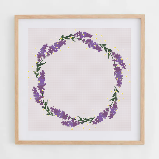 Lavender Wreath Cross Stitch Pattern | Flower Wreath Cross Stitch Chart PDF