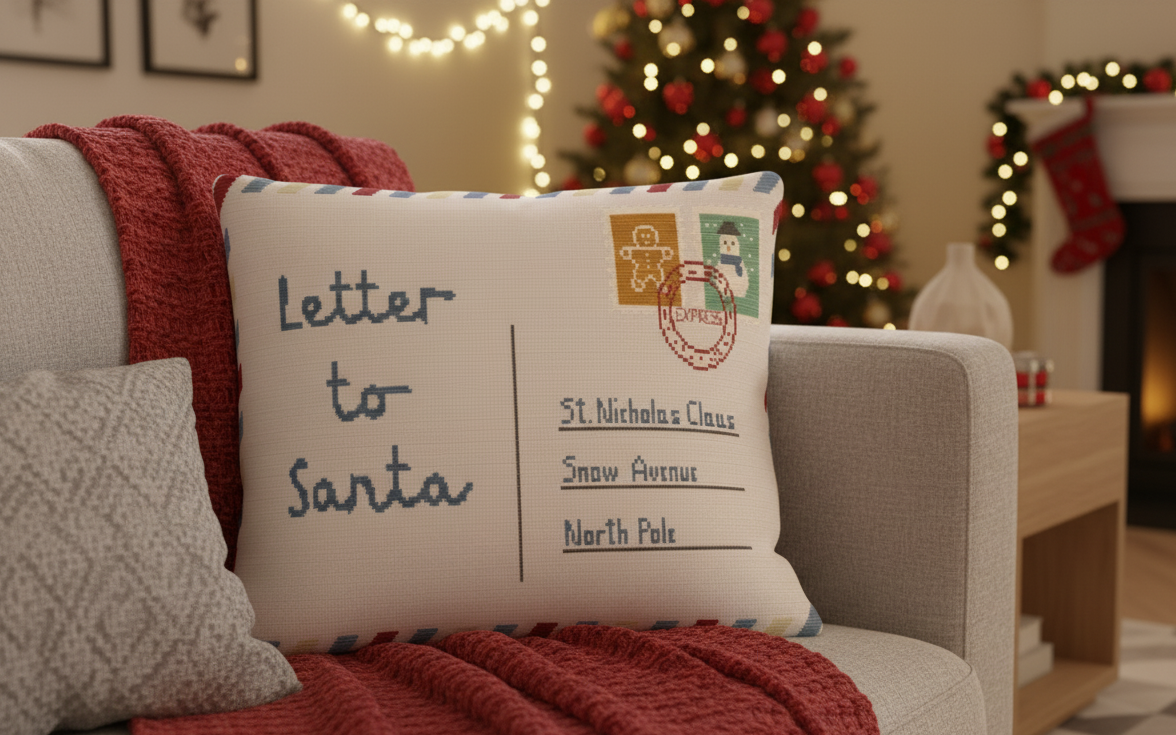 Letter to Santa cross stitch pattern with with the shape of a classic letter to Santa Claus.
