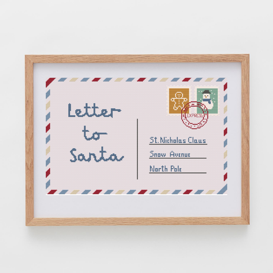 Letter to Santa cross stitch pattern with with the shape of a classic letter to Santa Claus.
