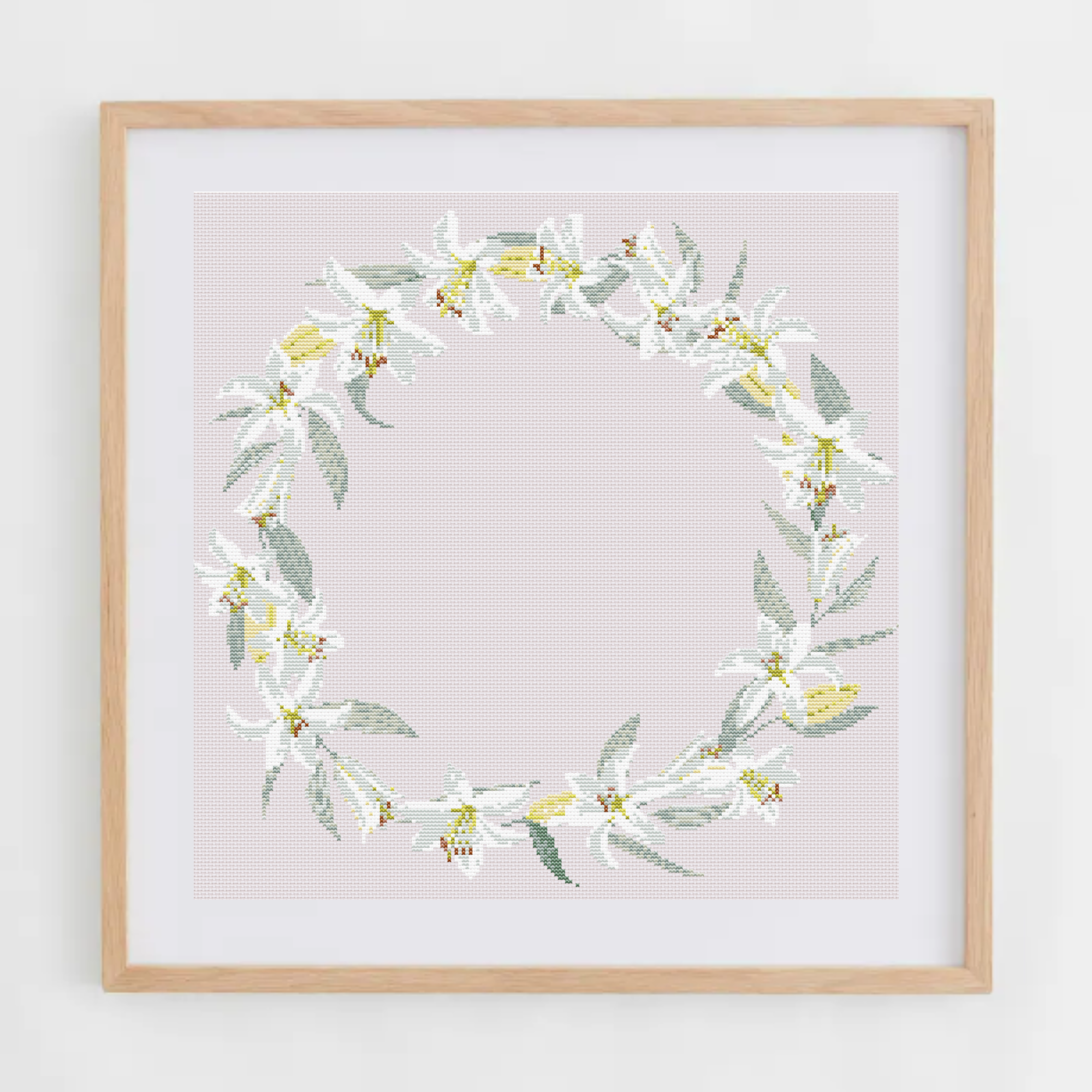Lilies Wreath Cross Stitch Pattern | Flower Wreath Cross Stitch Chart PDF