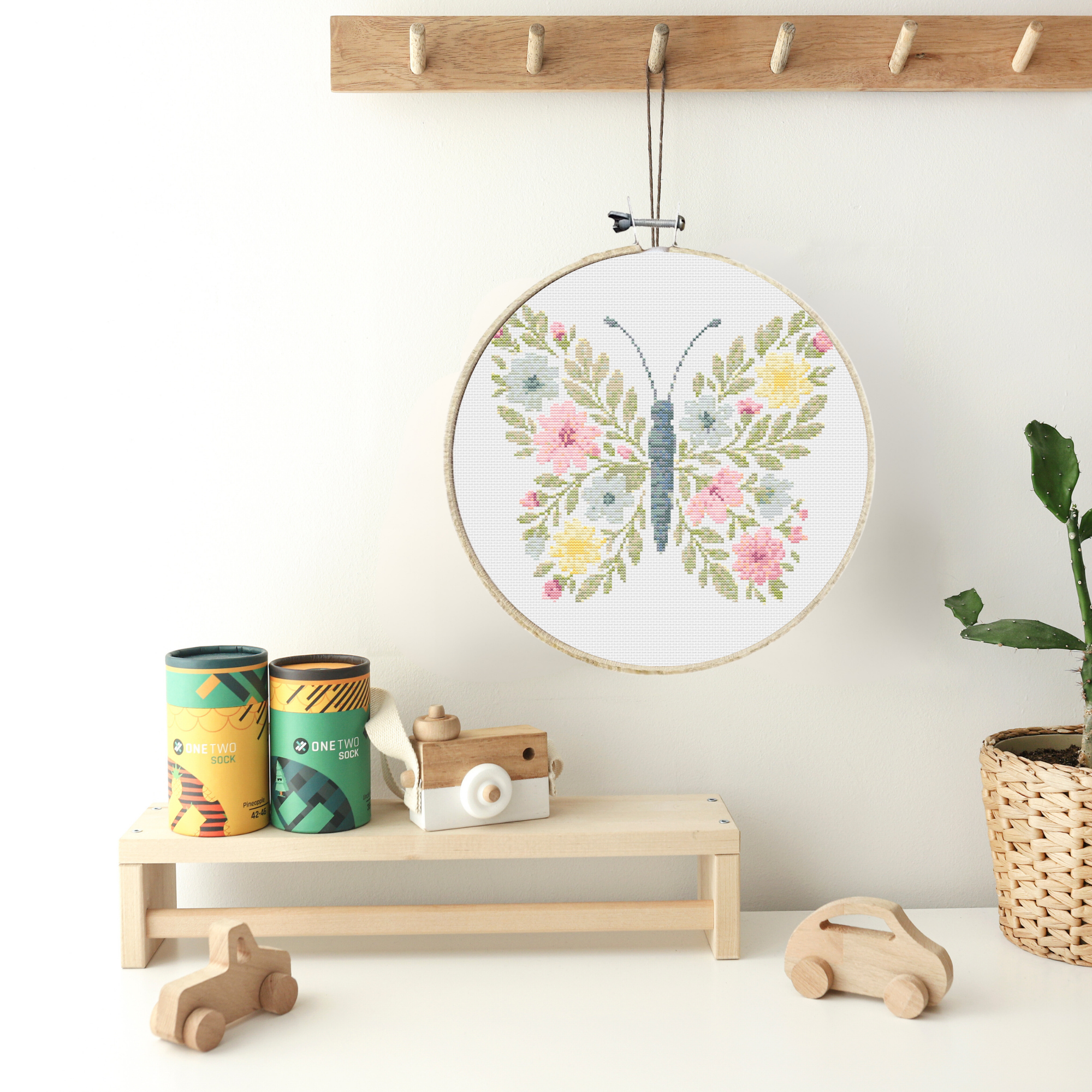 Flower Butterfly Cross Stitch Pattern | Cross Stitch Chart With Butterfly Made Of Pastel Flowers | Baby Cross Stitch Pattern in PDF & SVG