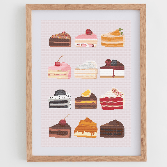 Cake Poster Cross Stitch Pattern | Cake Slices Cross Stitch Chart | Kitchen Decoration Cross Stitch Ideas PDF | Modern Food Cross Stitch