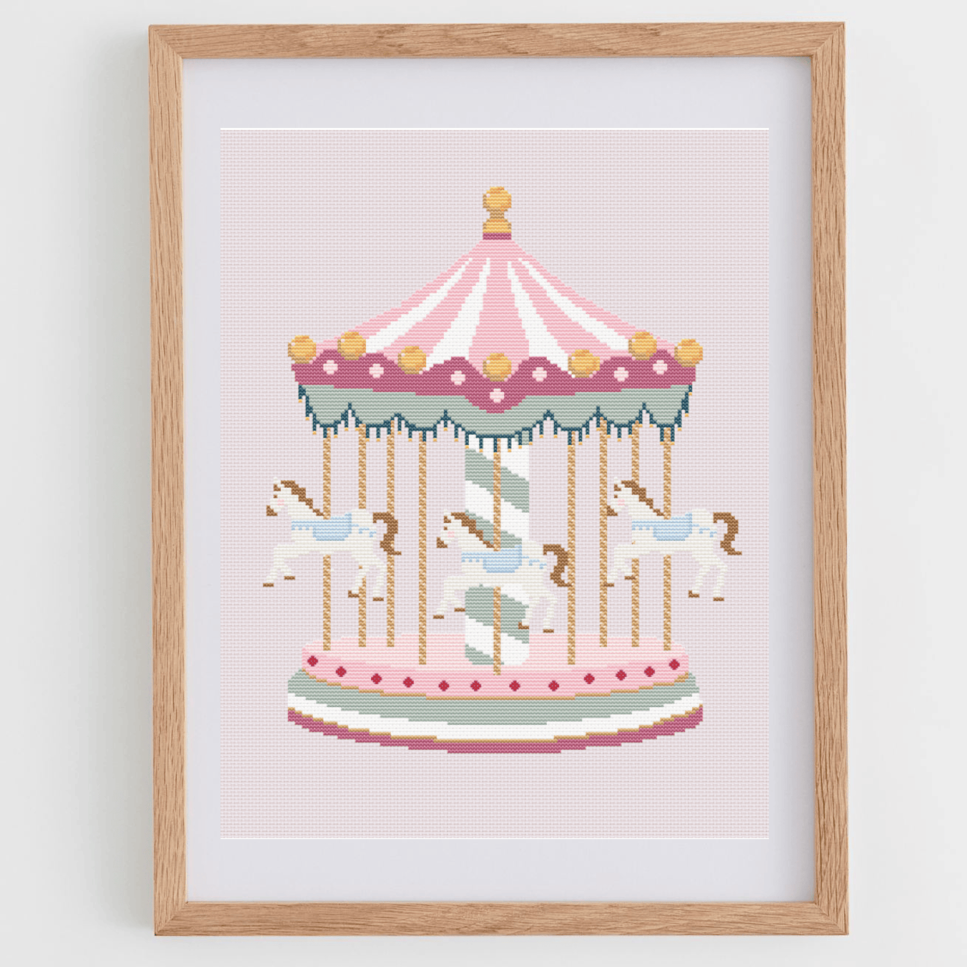 Baby Carousel Cross Stitch Pattern | Horse Carousel Cross Stitch Chart Pastel Colors | Easy Cross Stitch Patterns PDF | Baby Cross Stitch