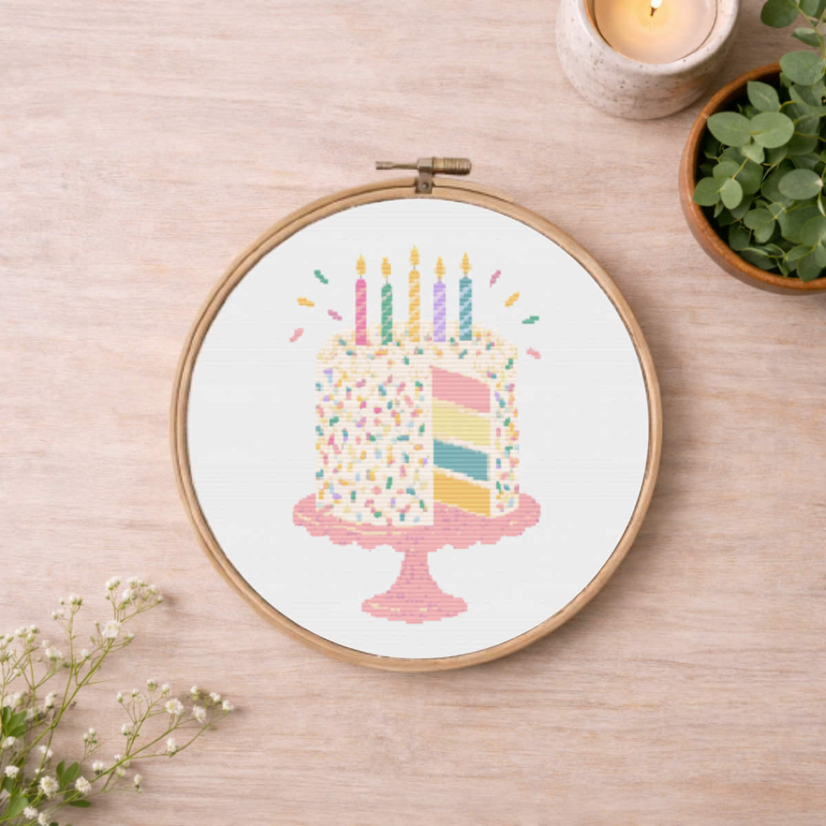 Birthday Cake Cross Stitch Pattern – Digital Chart PDF