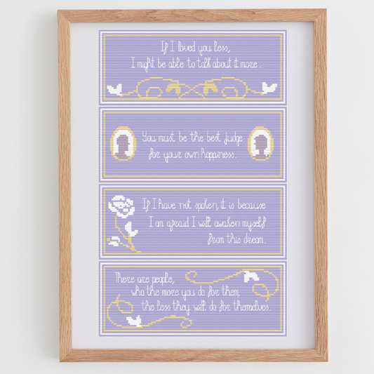 Emma Bookmark Cross-Stitch Pattern With Quotes from the Book Novel by Jane Austen | Cross Stitch Charts in PDF