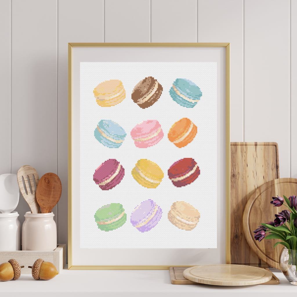 Macarons Cross Stitch Pattern | Macarons Cross Stitch Chart | Kitchen Poster Cross Stitch Ideas PDF | Modern Colorful Cross Stitch