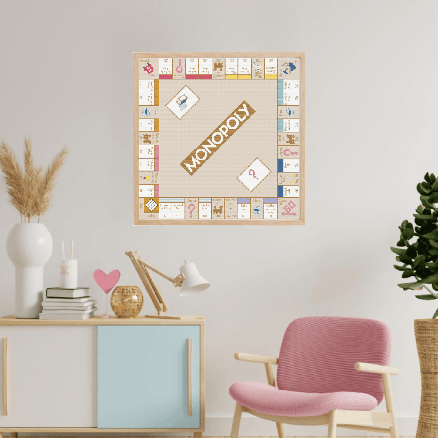 Monopoly pastel cross-stitch pattern