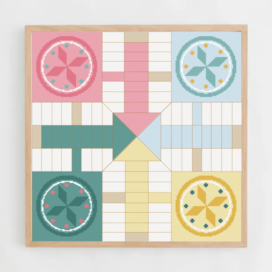 Parcheesi pastel cross-stitch pattern